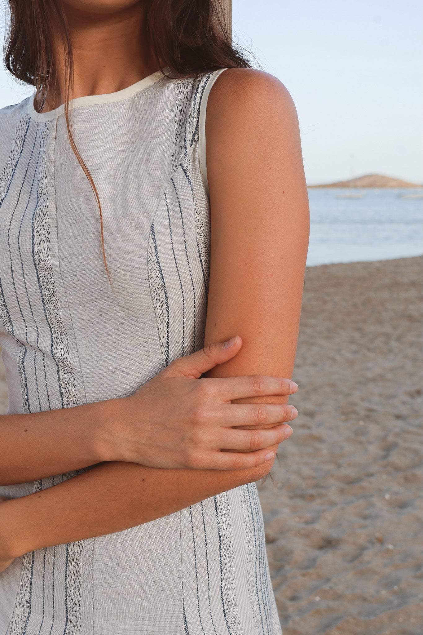 Vestido Cala Godetes Rayas Azul