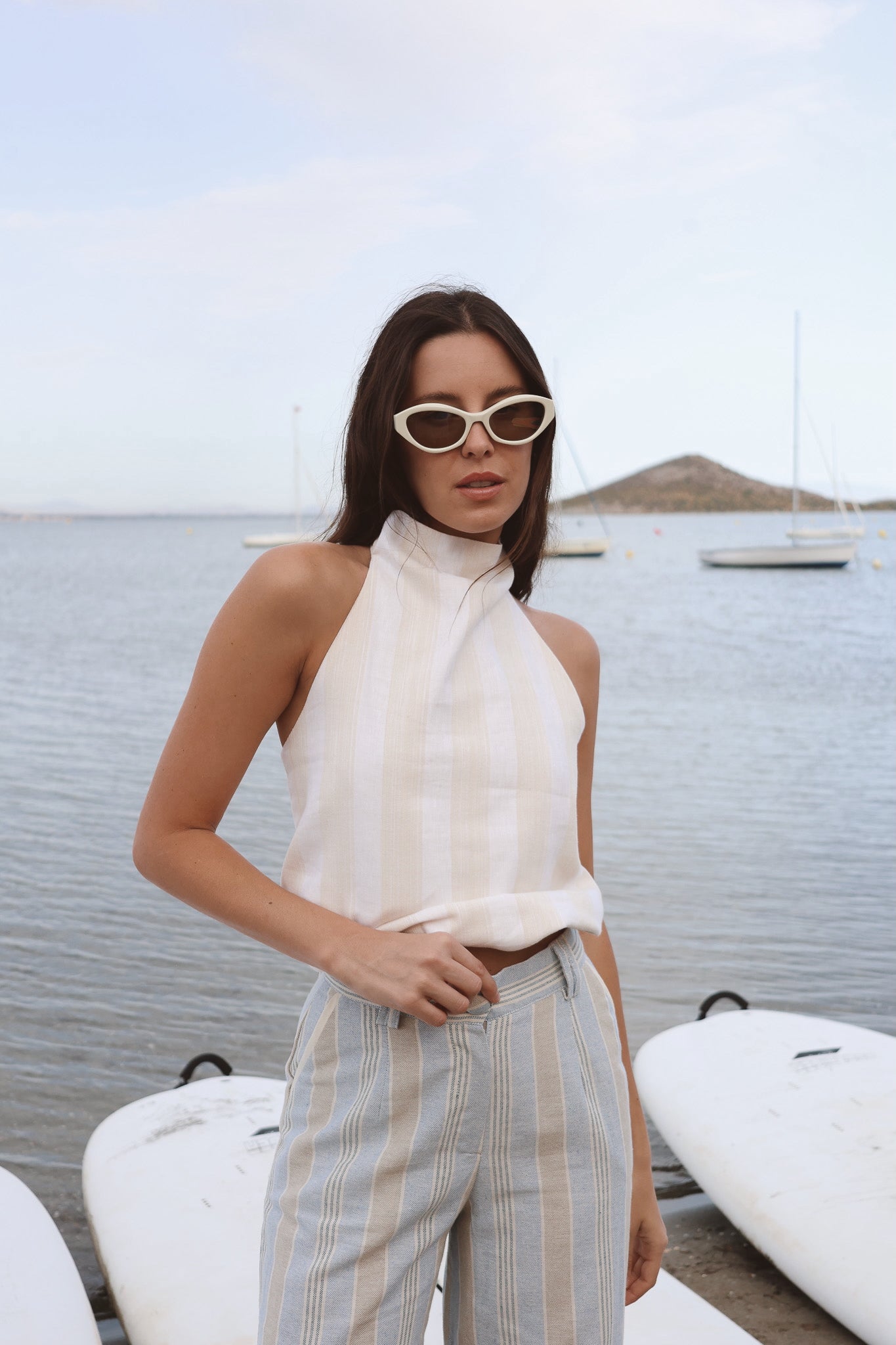 Blue and Beige Striped Dream Pants