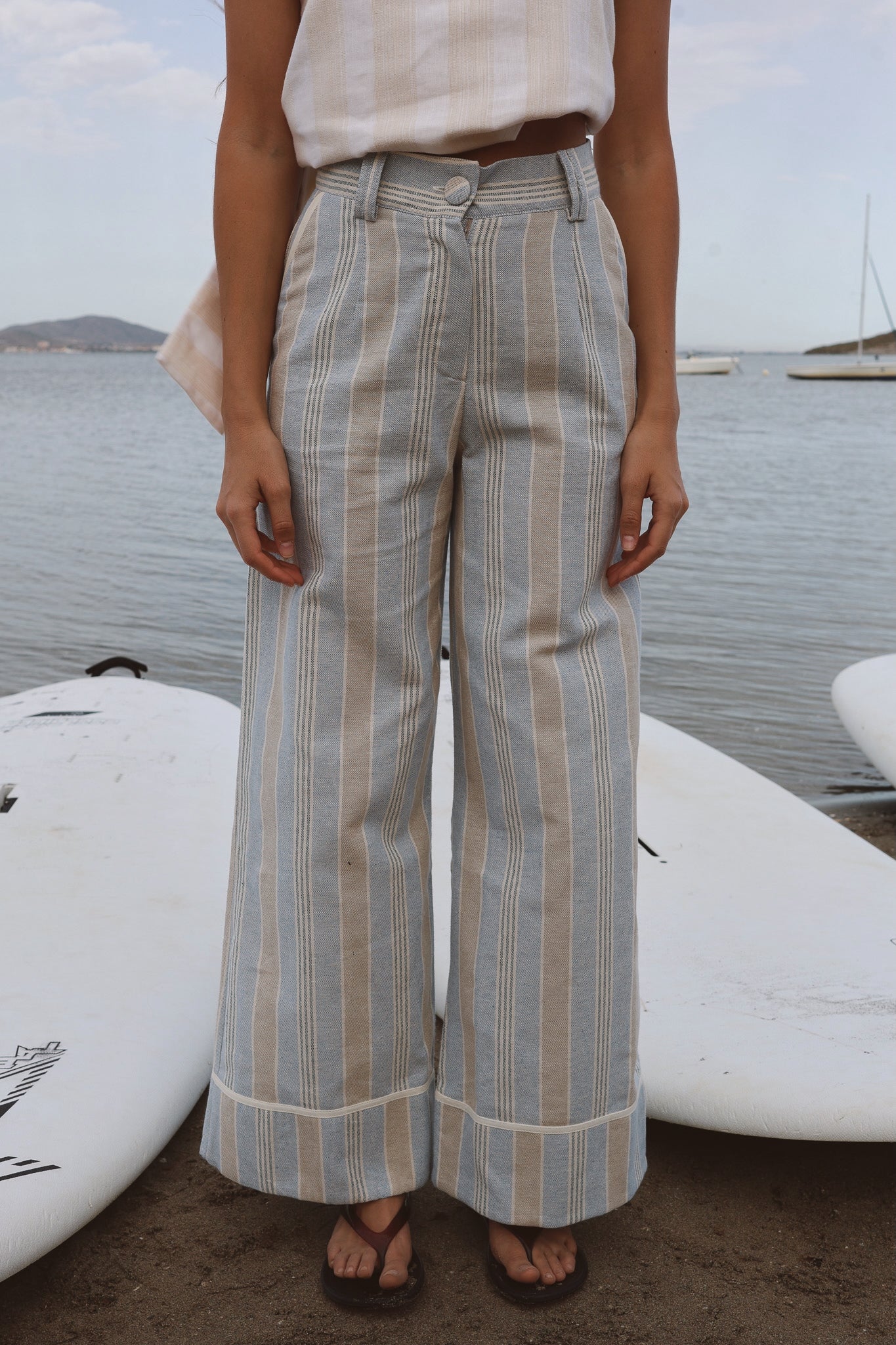 Blue and Beige Striped Dream Pants