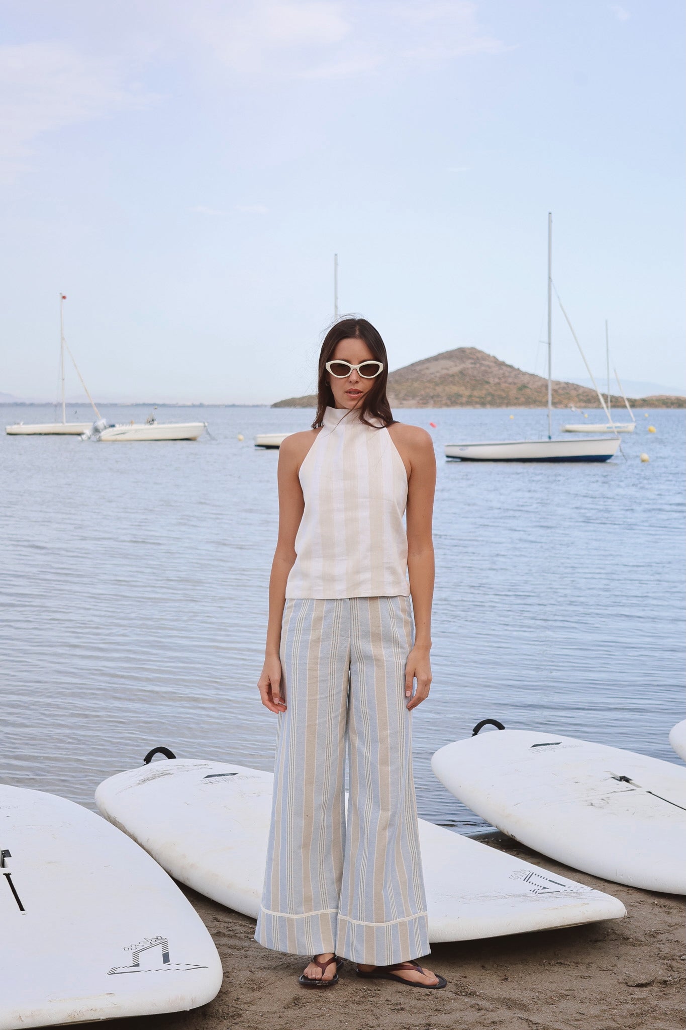 Blue and Beige Striped Dream Pants