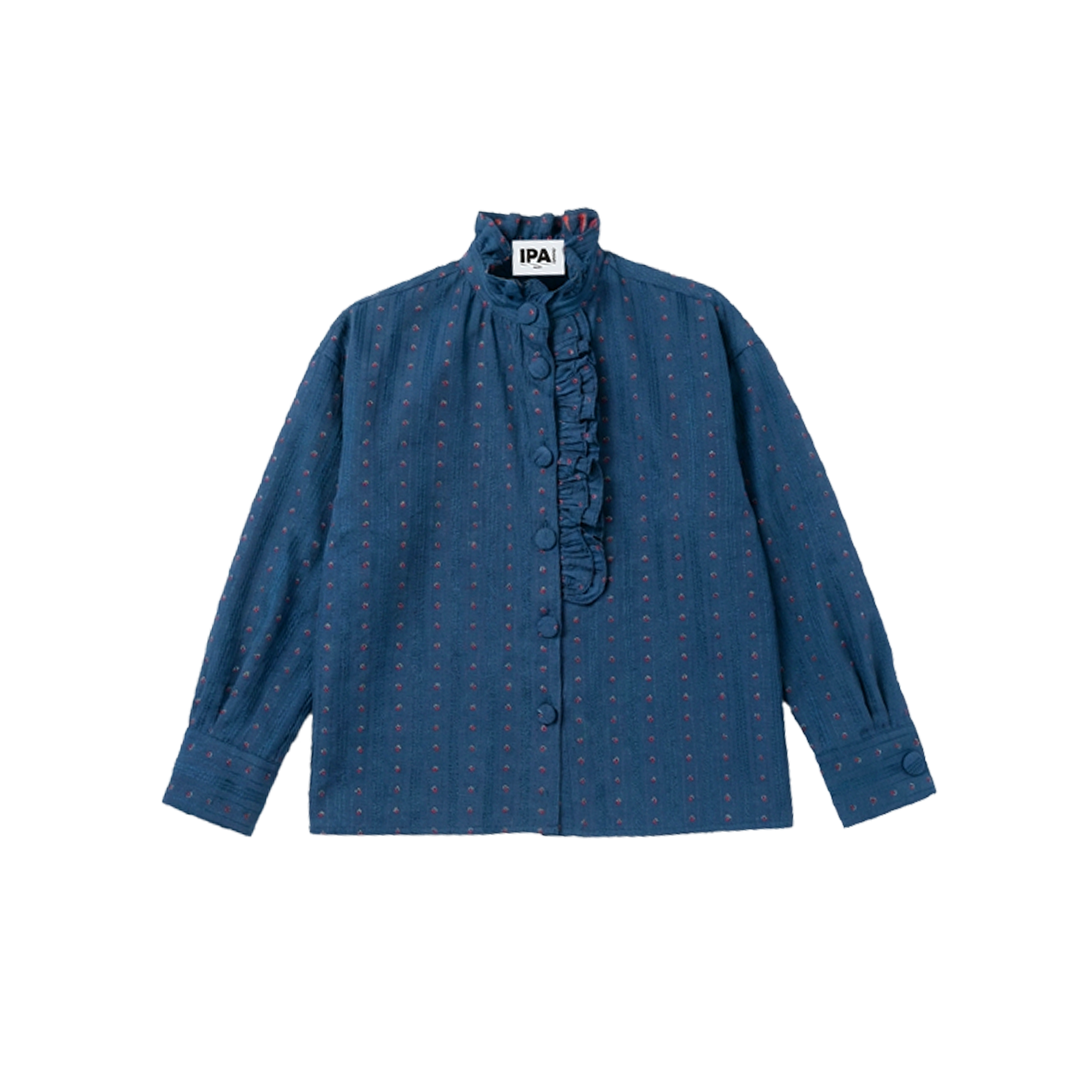 Sobretudo azul Sagitário com detalhes florais