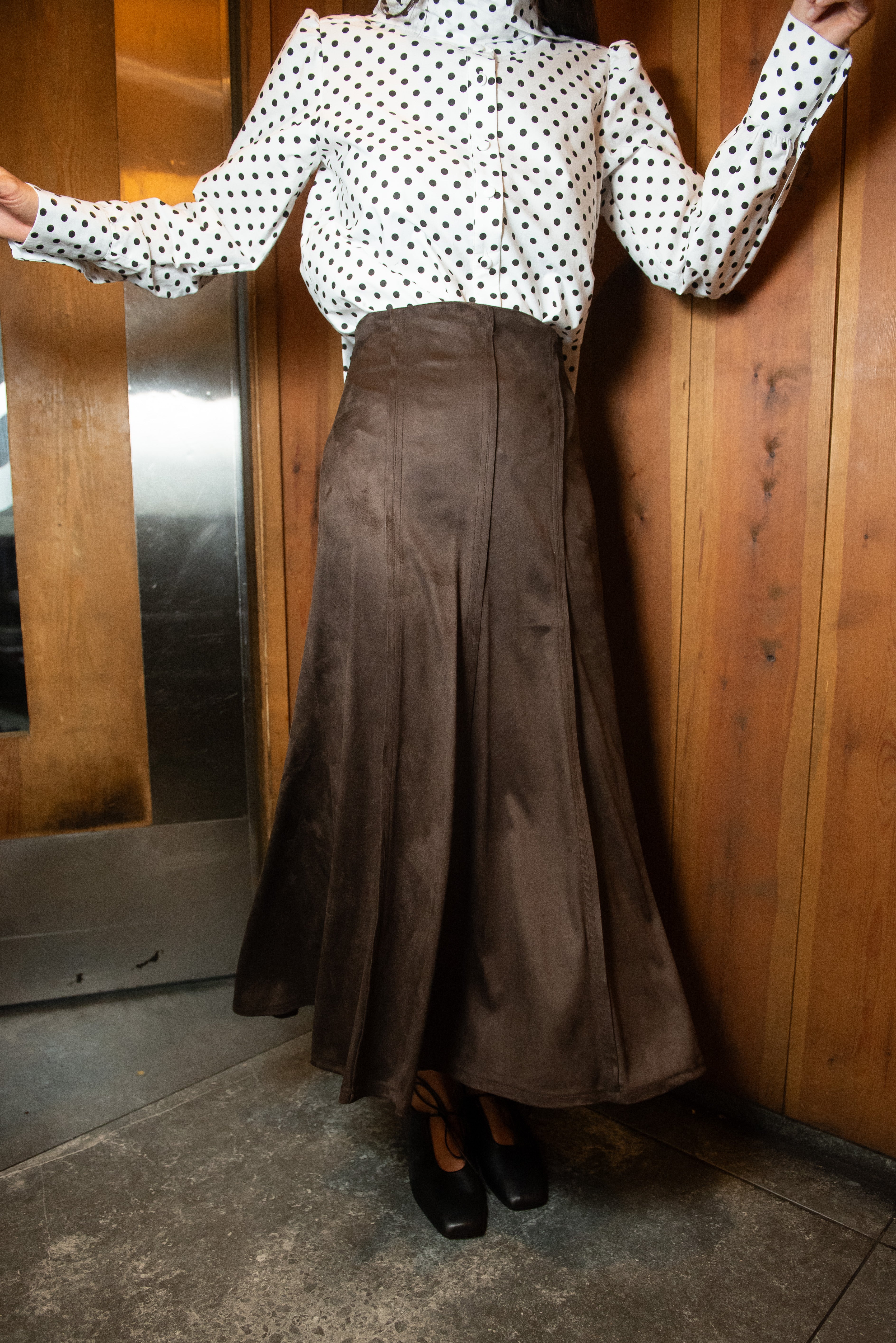 Brown Suede Polka Dot Skirt