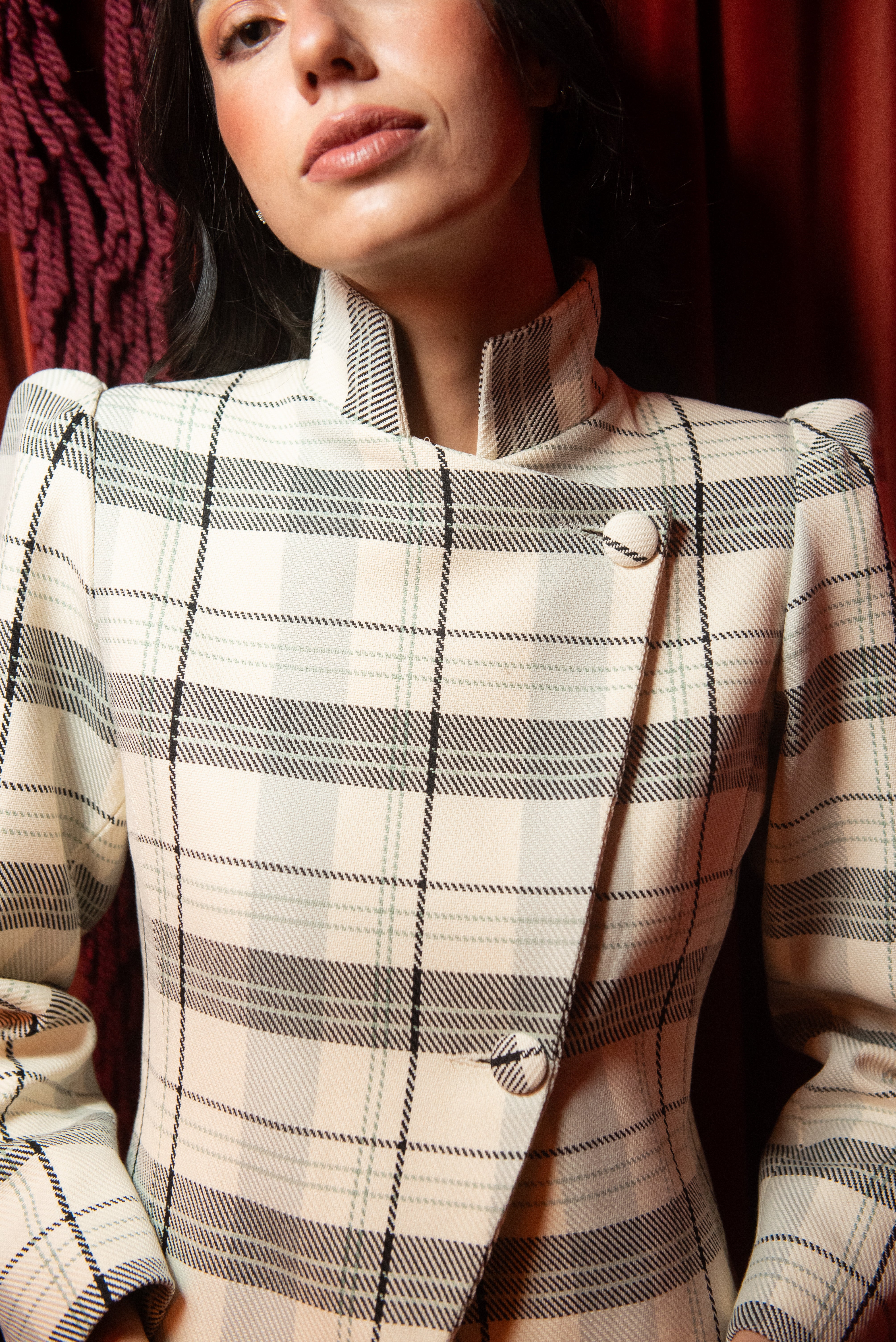 Chaqueta Frosted Cuadros Beige y Verde