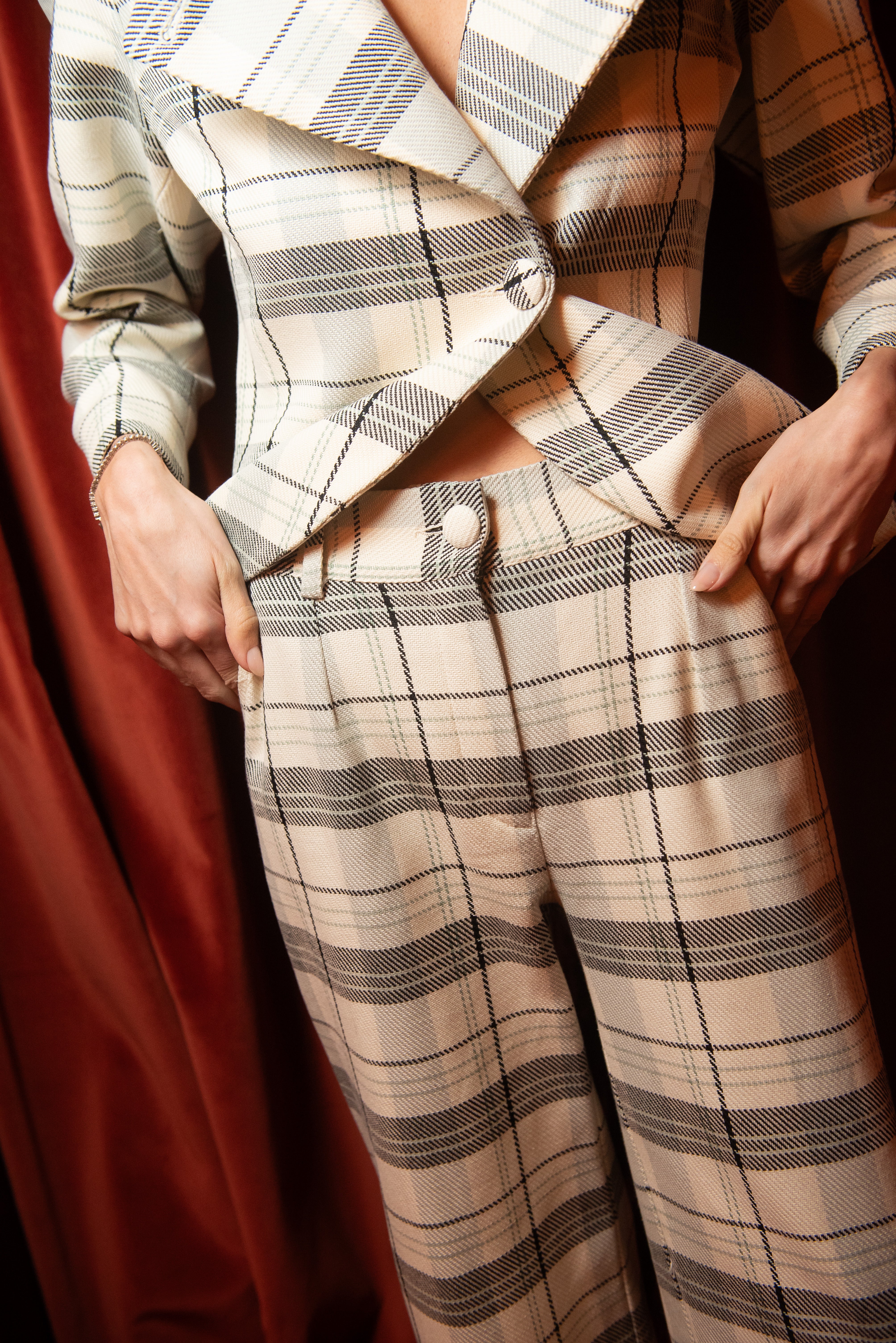 Pantalón Frosted Cuadros Beige y Verde