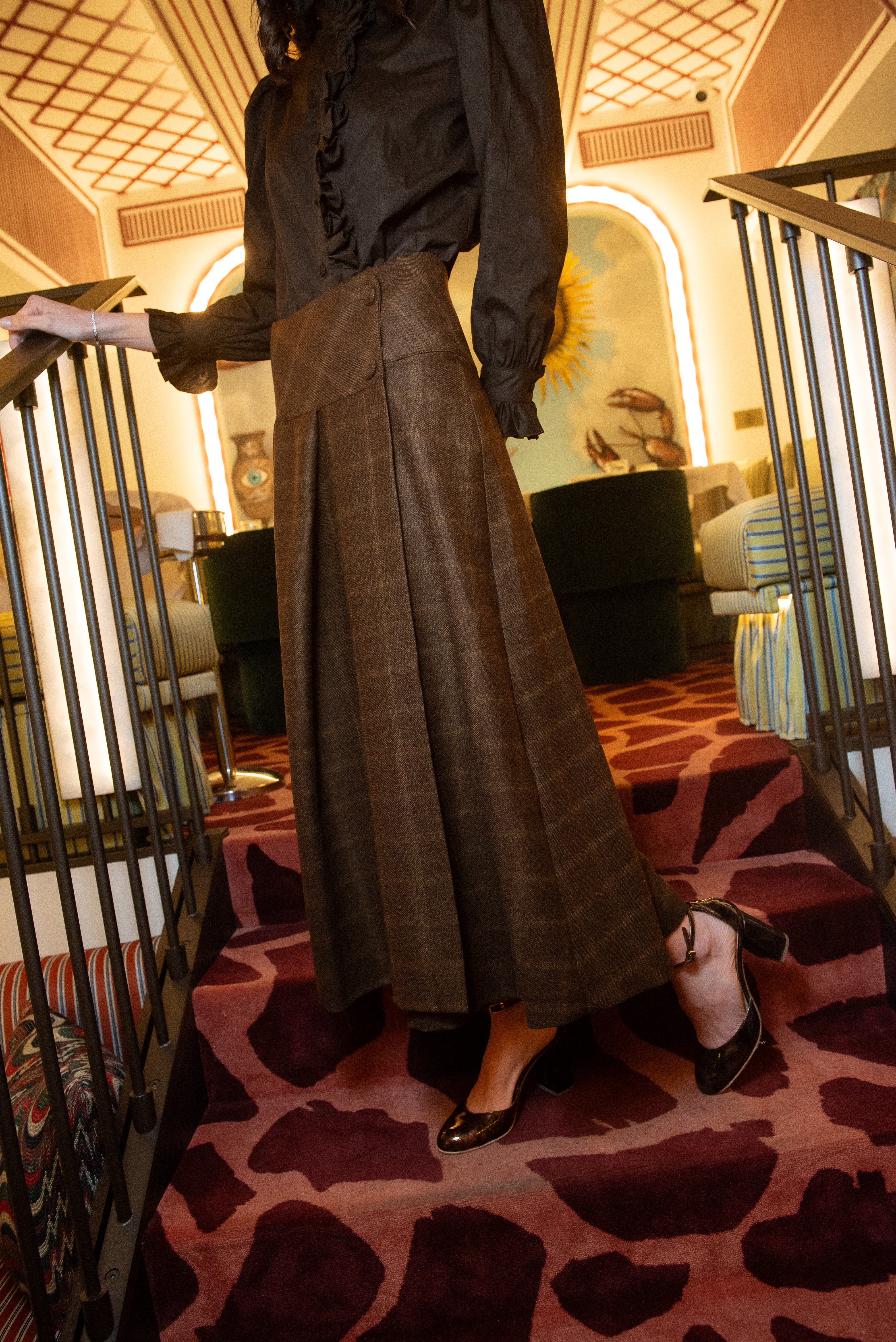 Falda Cinnamon Lana Cuadros Marrón