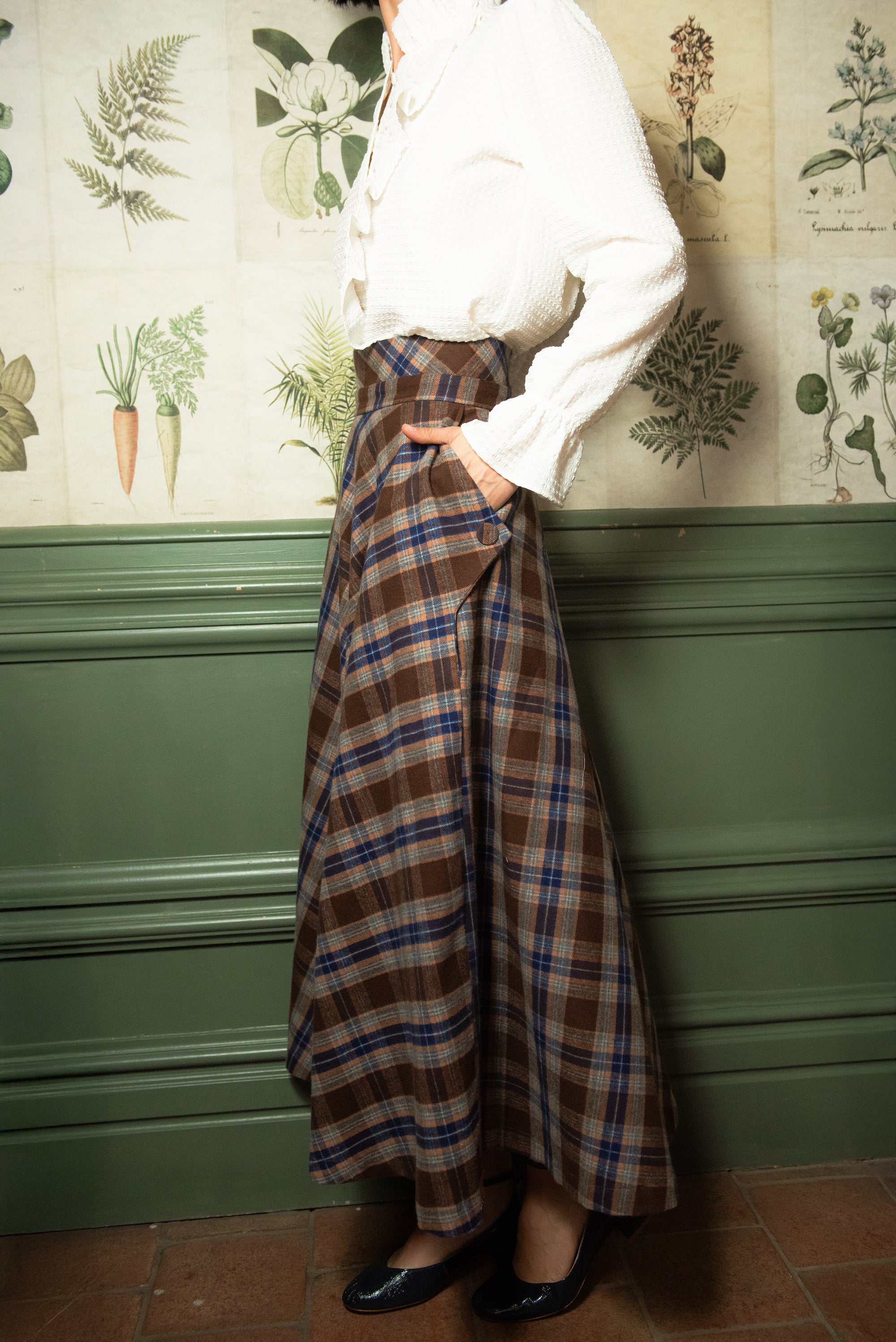 Falda Vuelo Cervinia Cuadros Azul y Camel