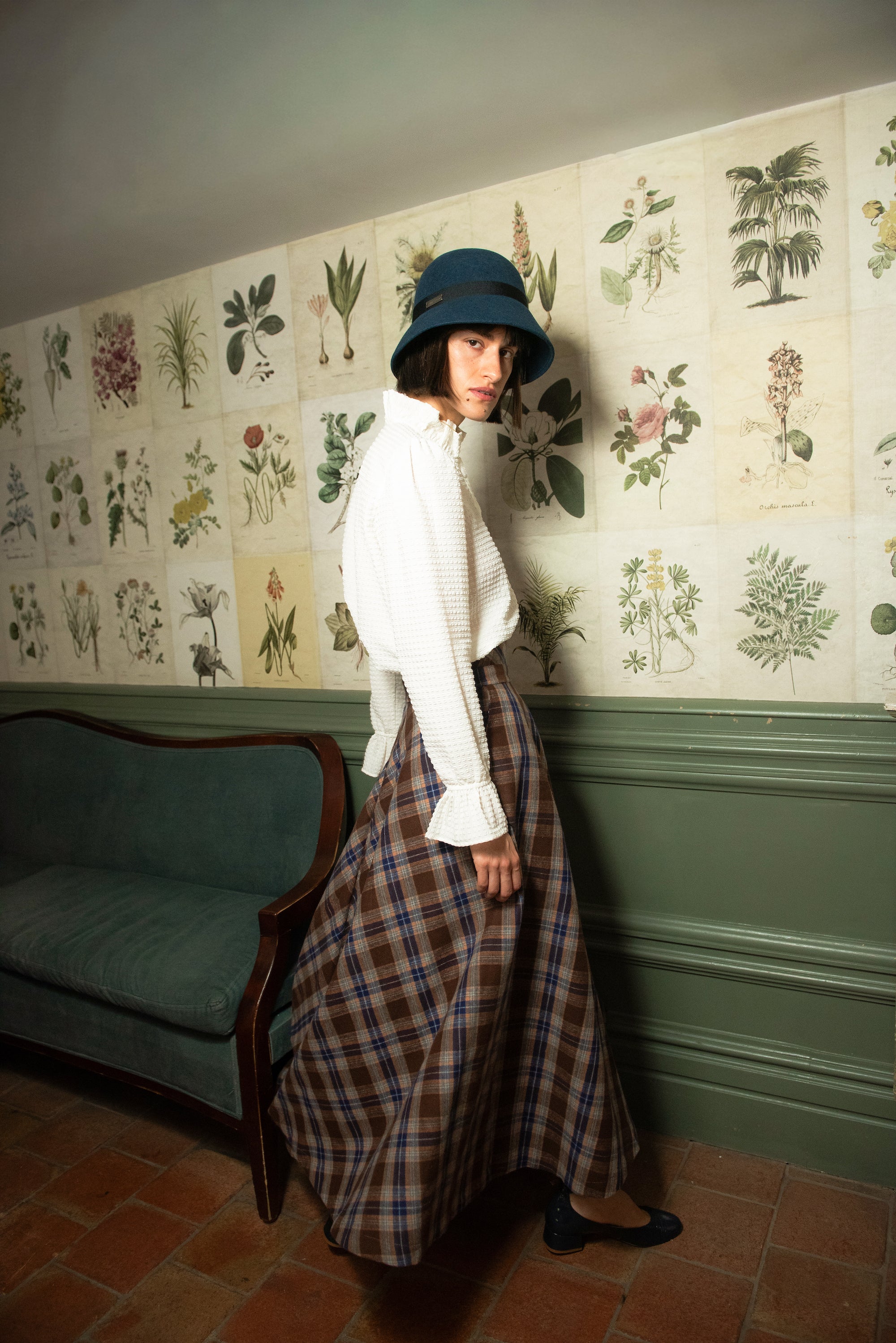 Falda Vuelo Cervinia Cuadros Azul y Camel