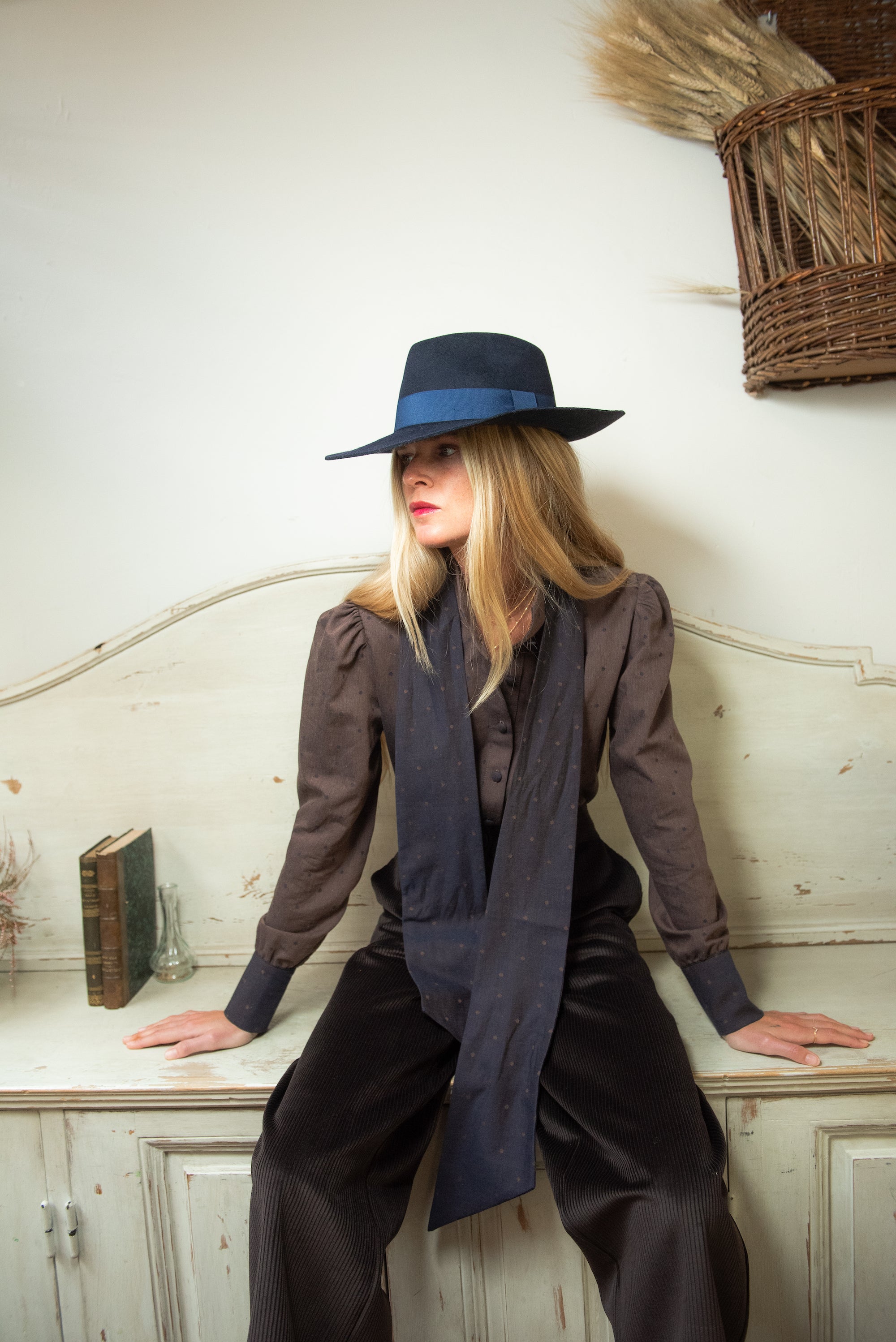 Zermatt Blouse with Navy Blue Bow