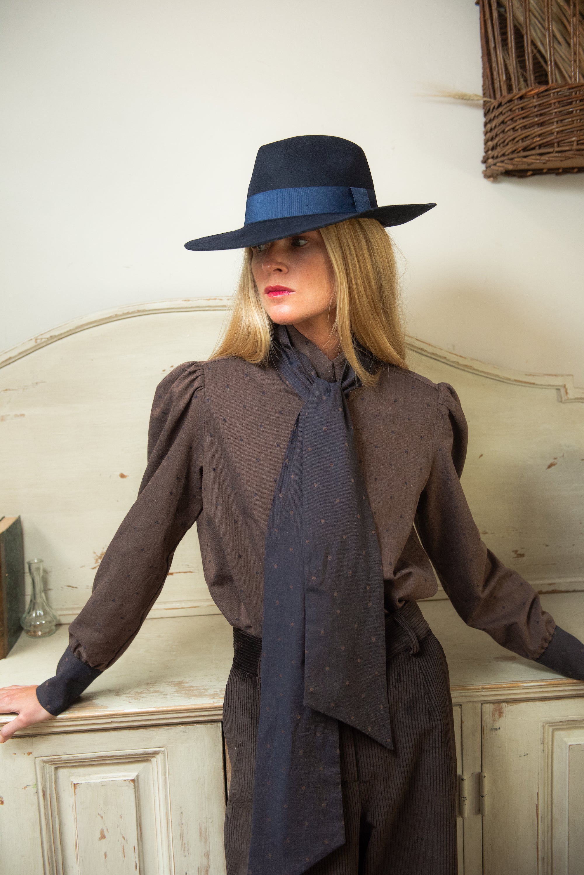 Zermatt Blouse with Navy Blue Bow