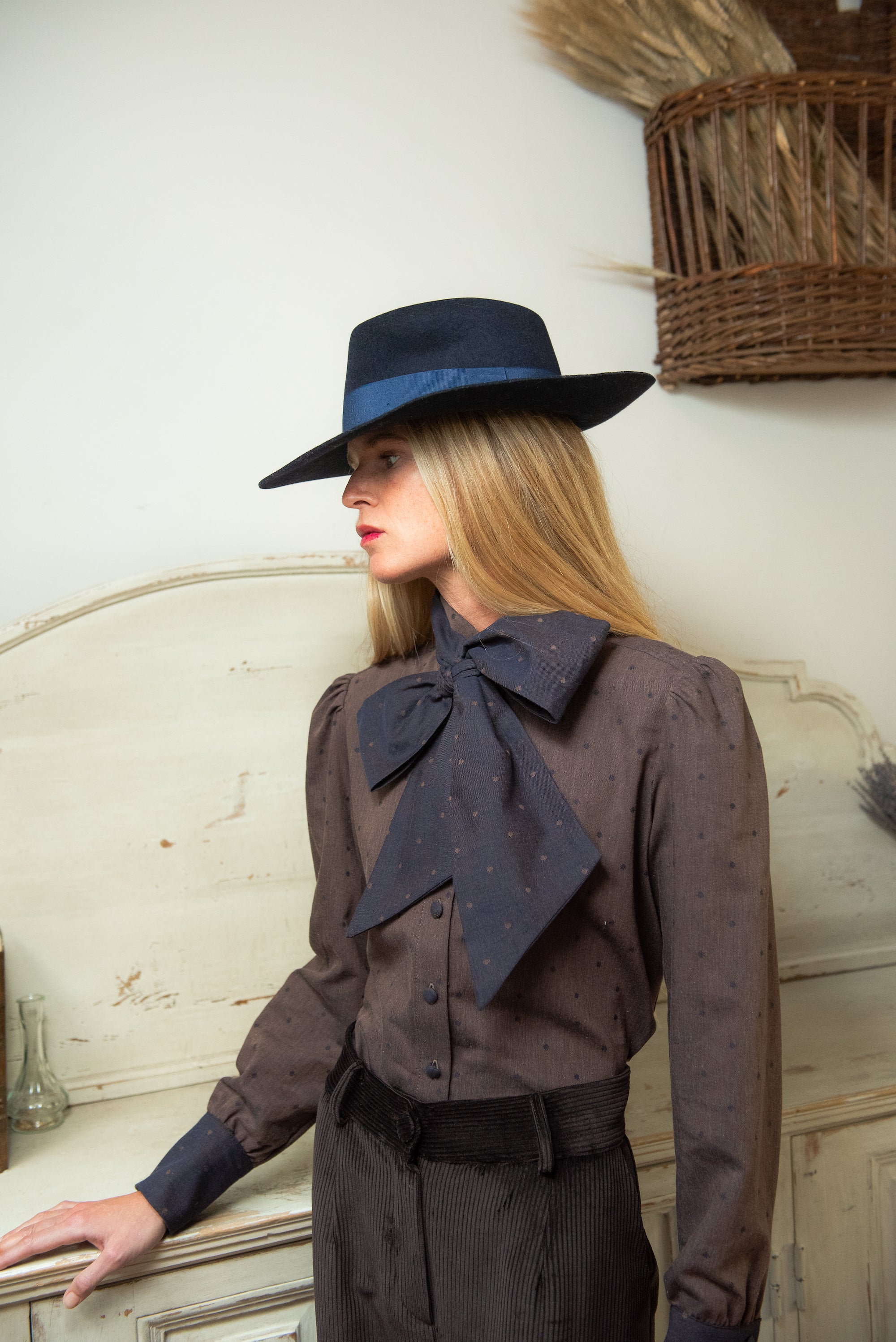 Zermatt Blouse with Navy Blue Bow