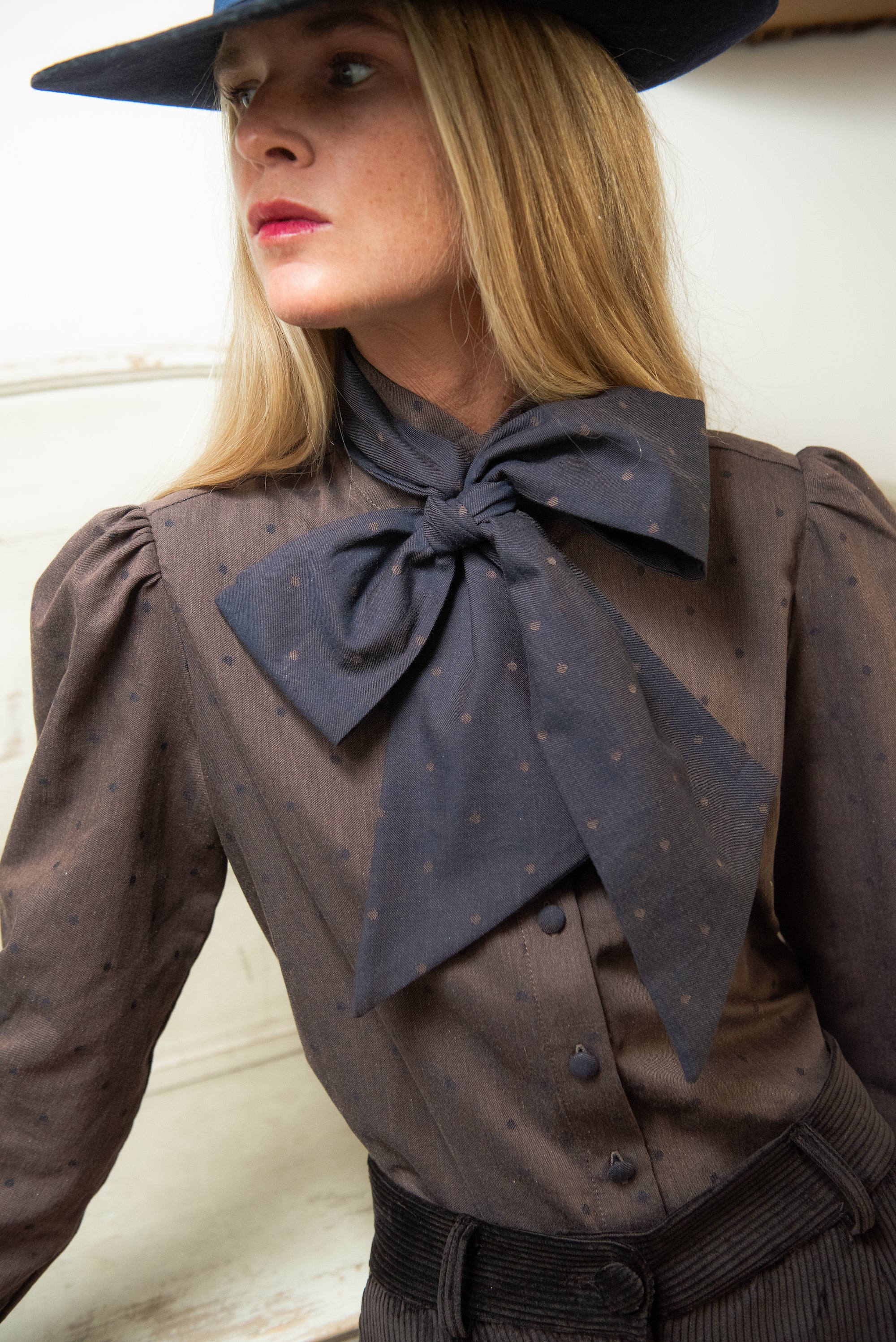 Zermatt Blouse with Navy Blue Bow