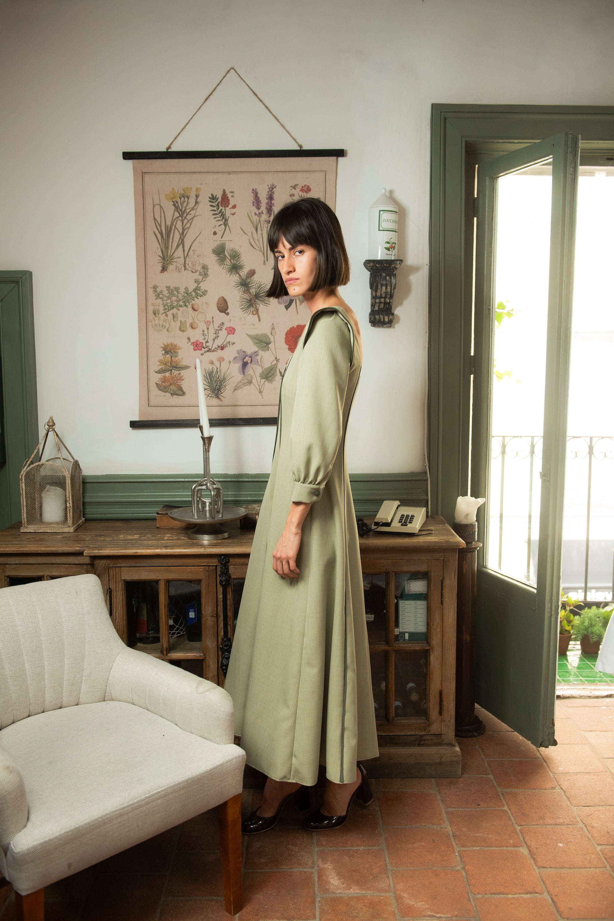 Vestido Alberg Verde Manga Larga
