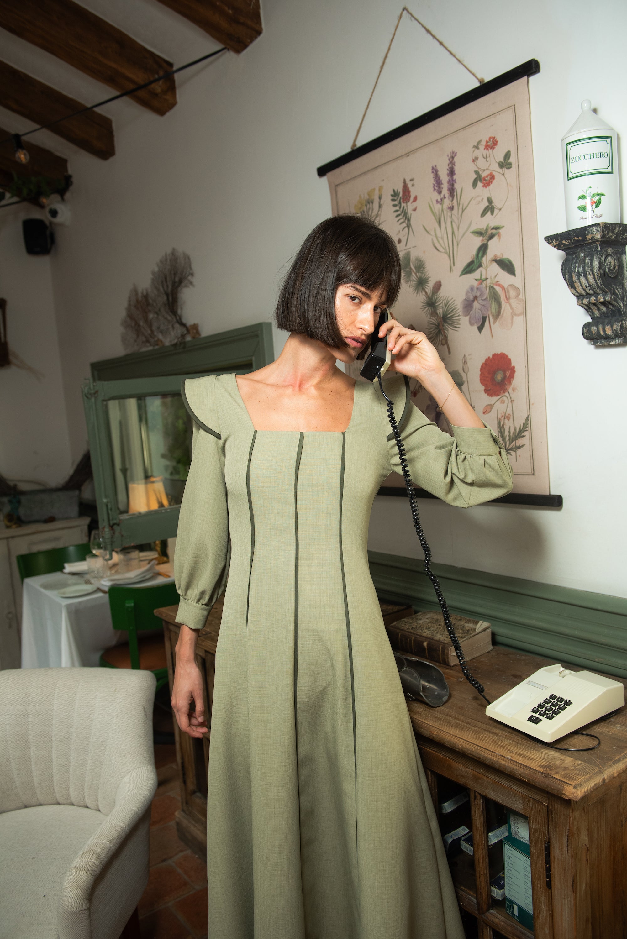 Alberg Green Long Sleeve Dress