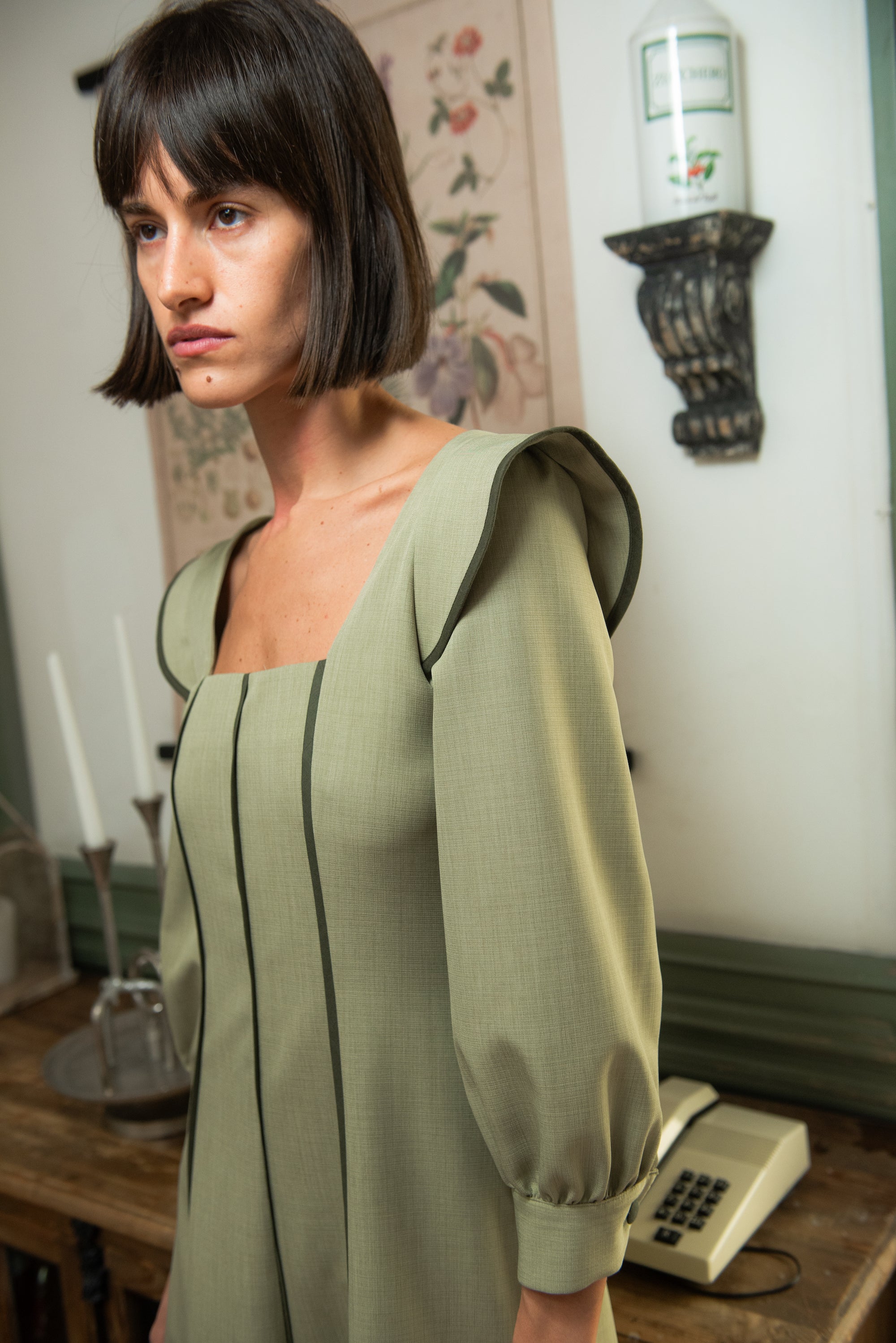 Vestido Alberg Verde Manga Larga