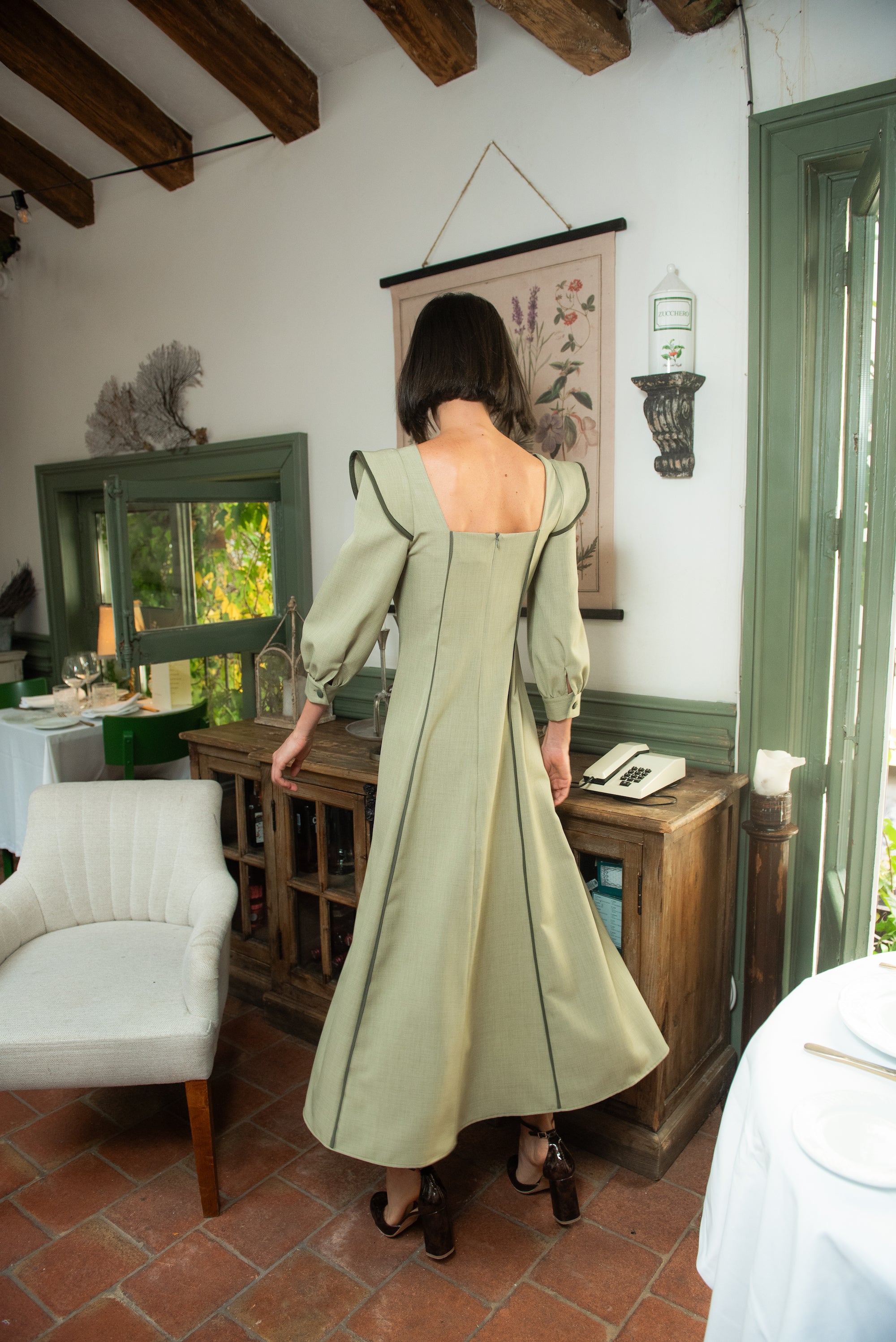 Vestido Alberg Verde Manga Larga