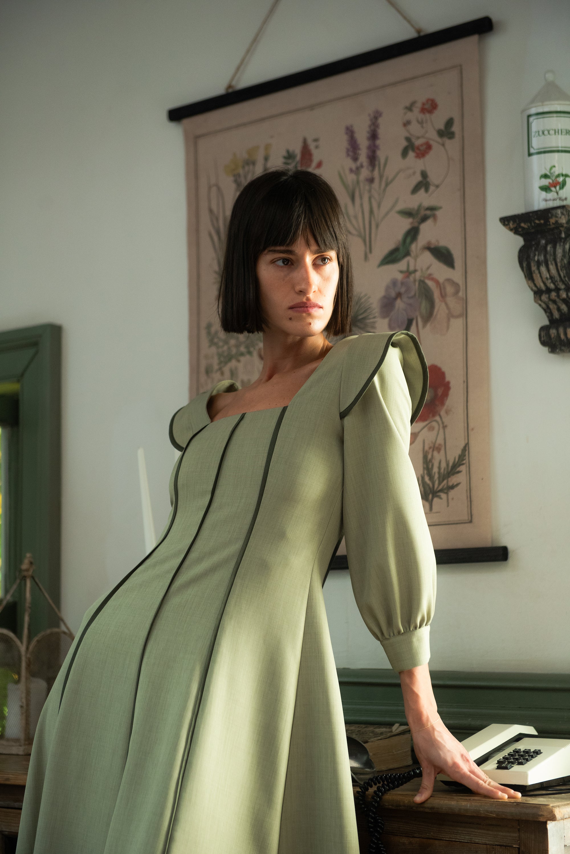 Vestido Alberg Verde Manga Larga