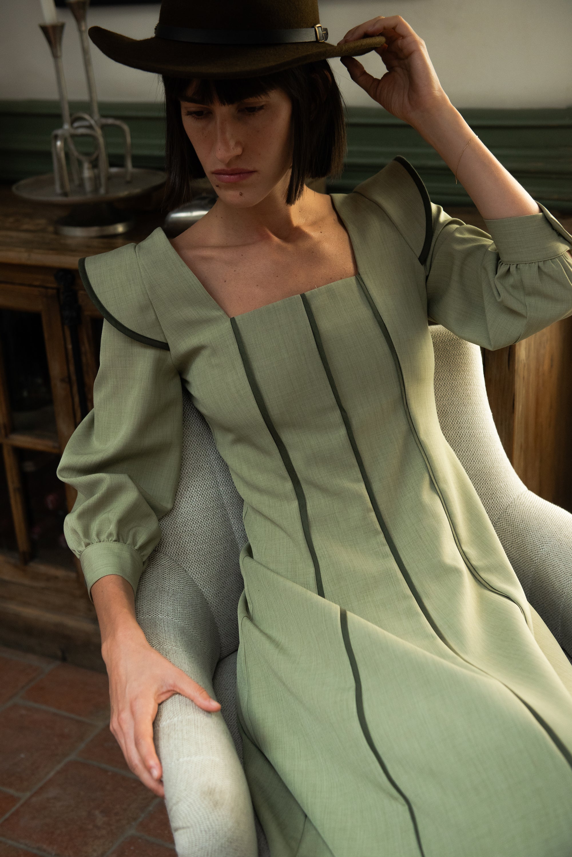 Vestido Alberg Verde Manga Larga