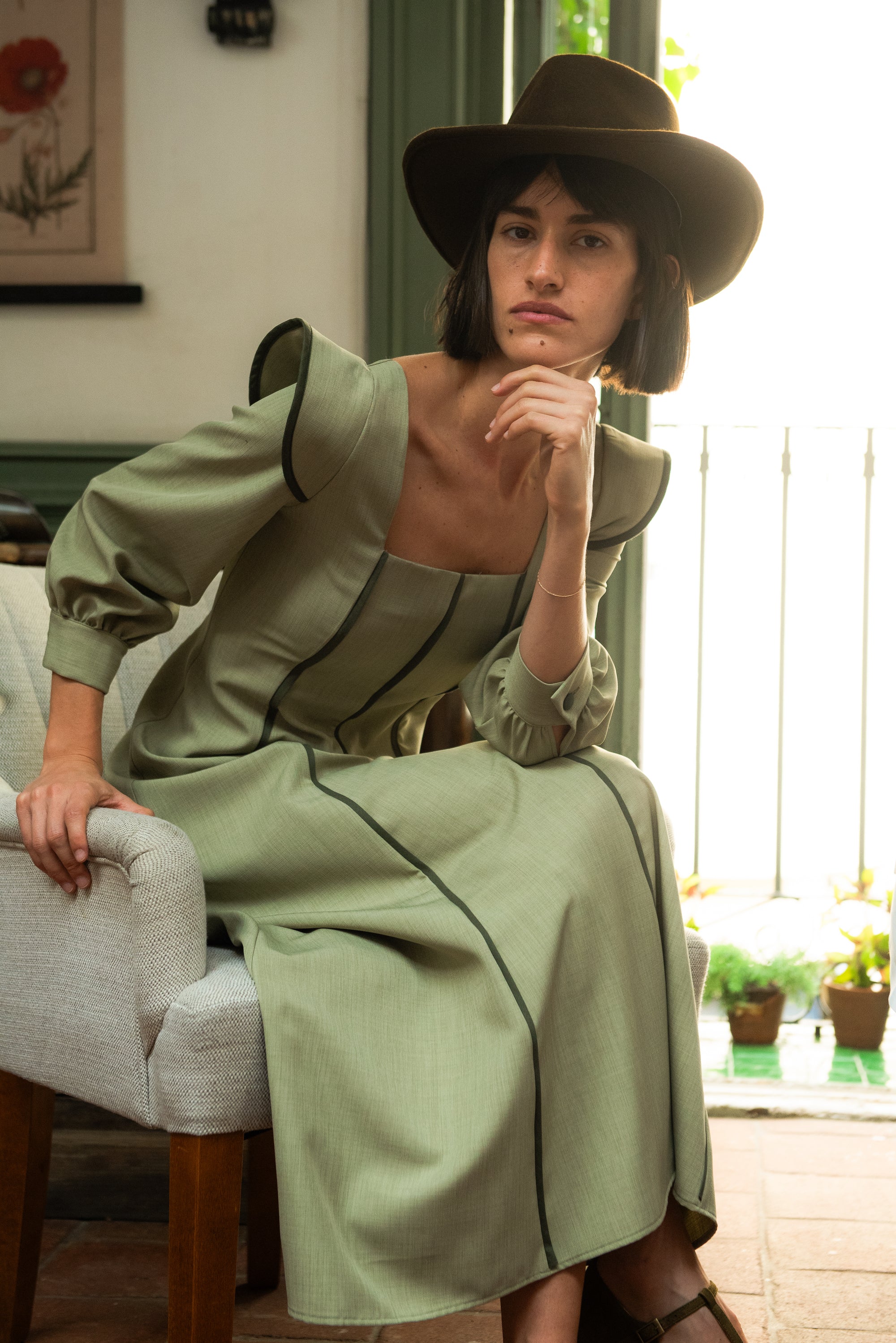 Vestido Alberg Verde Manga Larga