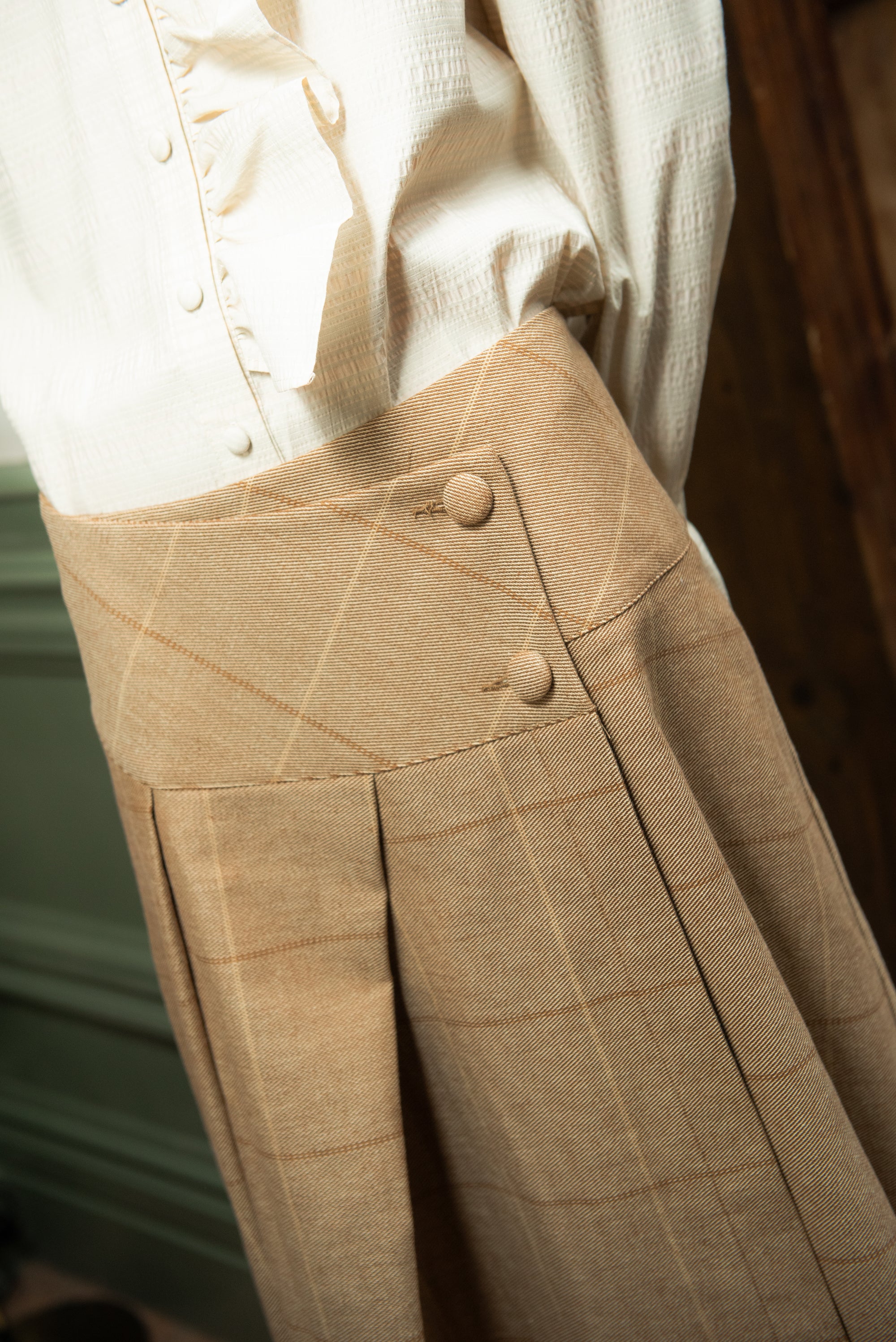 Beige Checkered Wrap Skirt