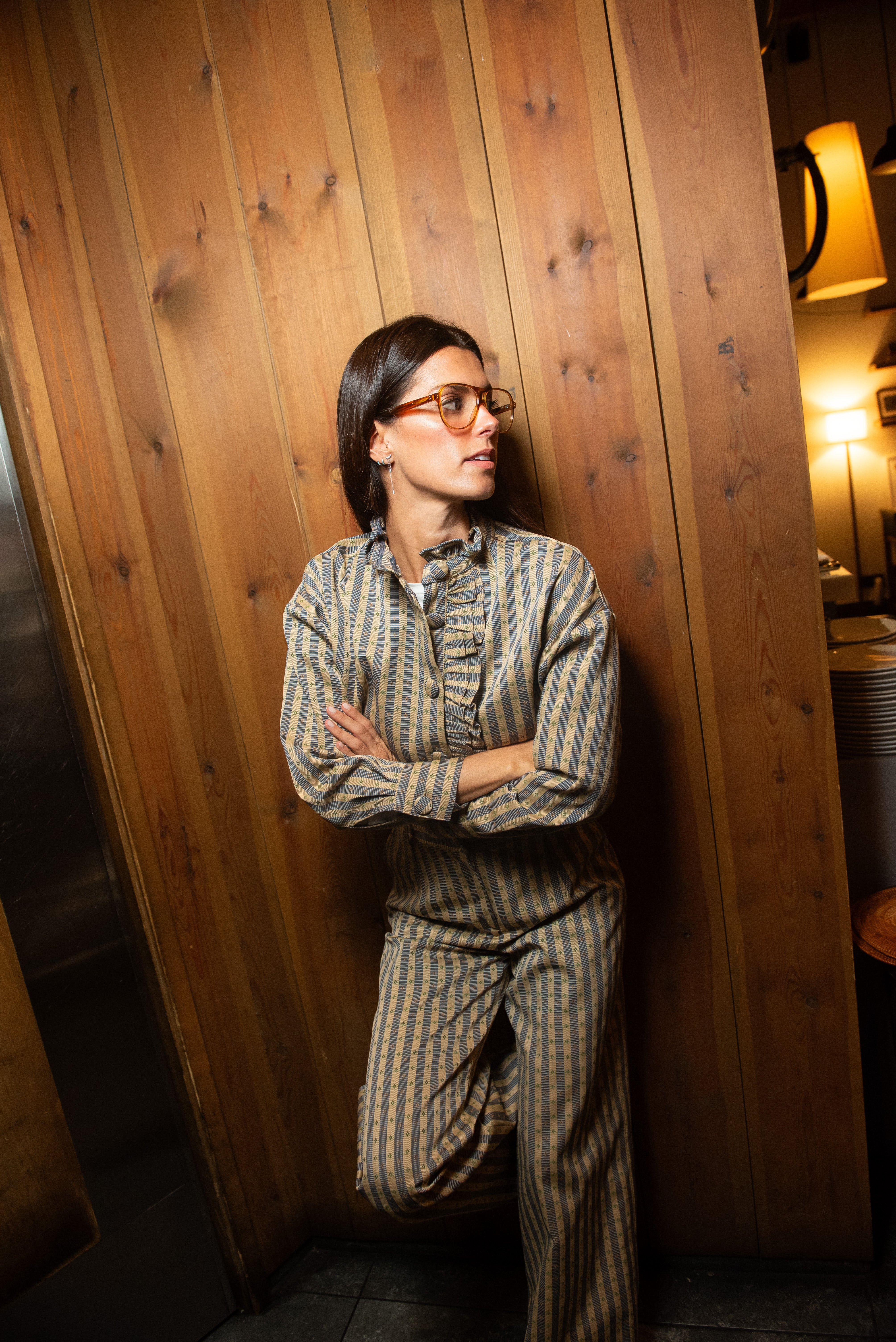 Calças listradas azuis para o cancro