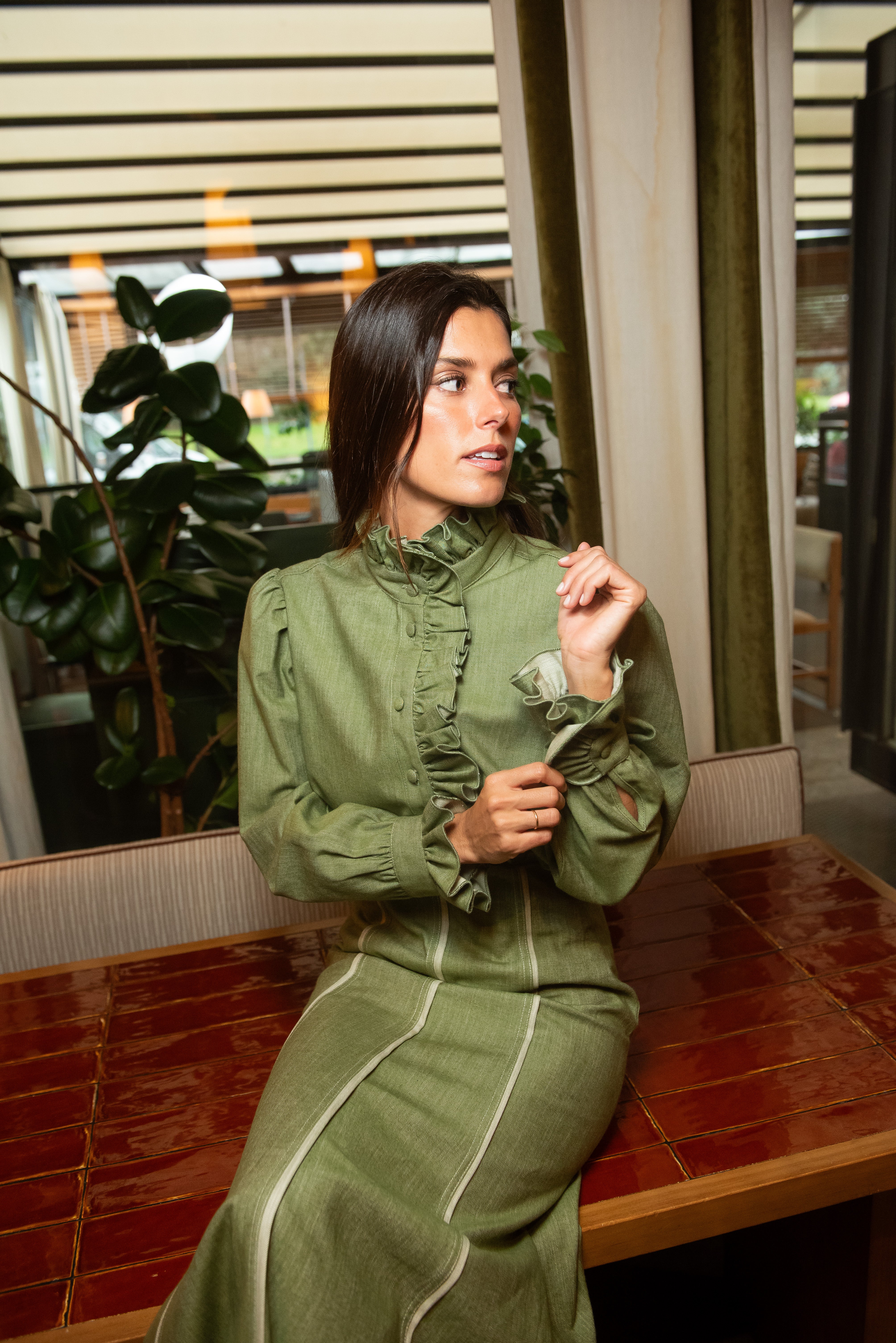 Aries Green Ruffle Blouse