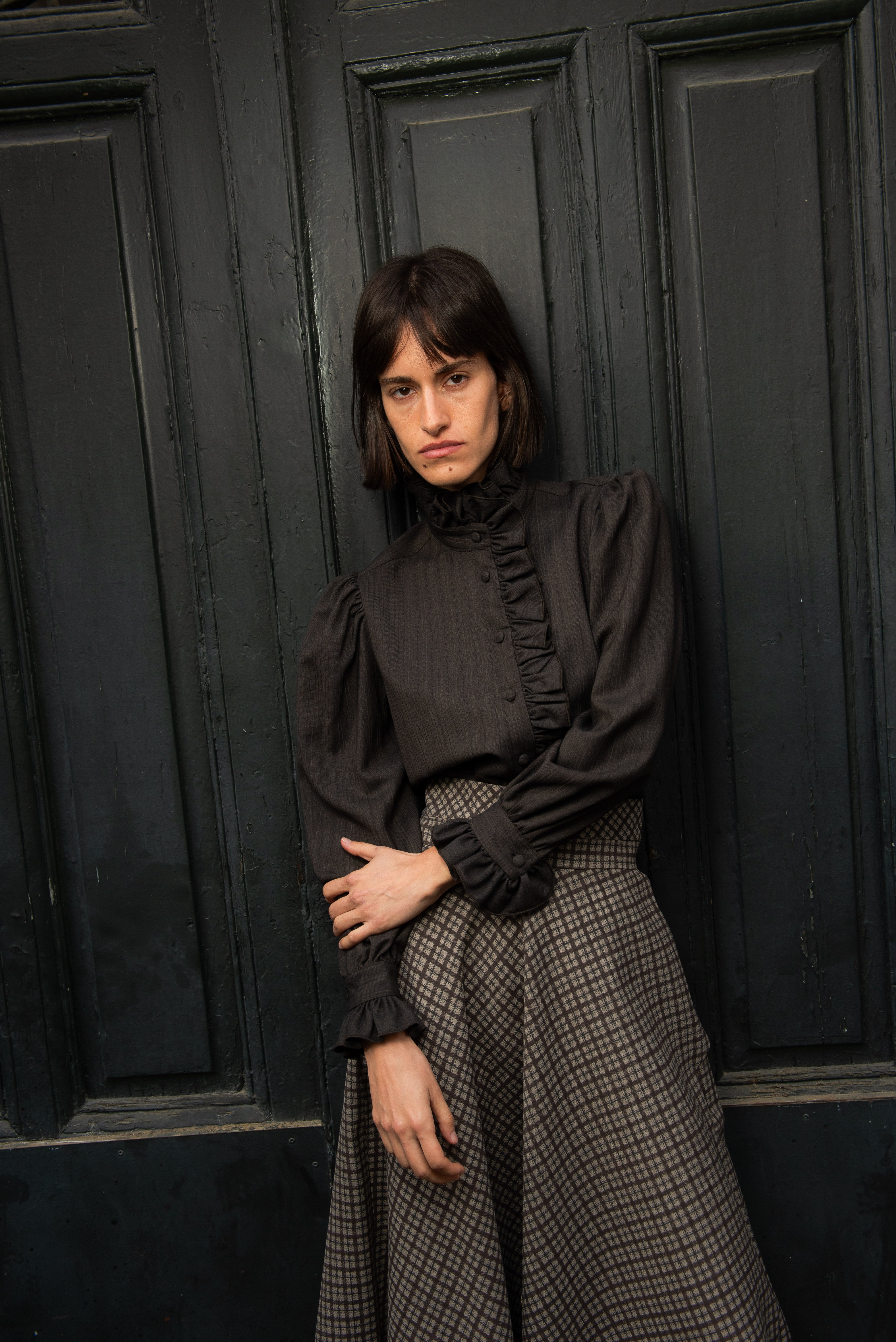 Falda Vuelo Nordella Cuadros Marrón y Gris