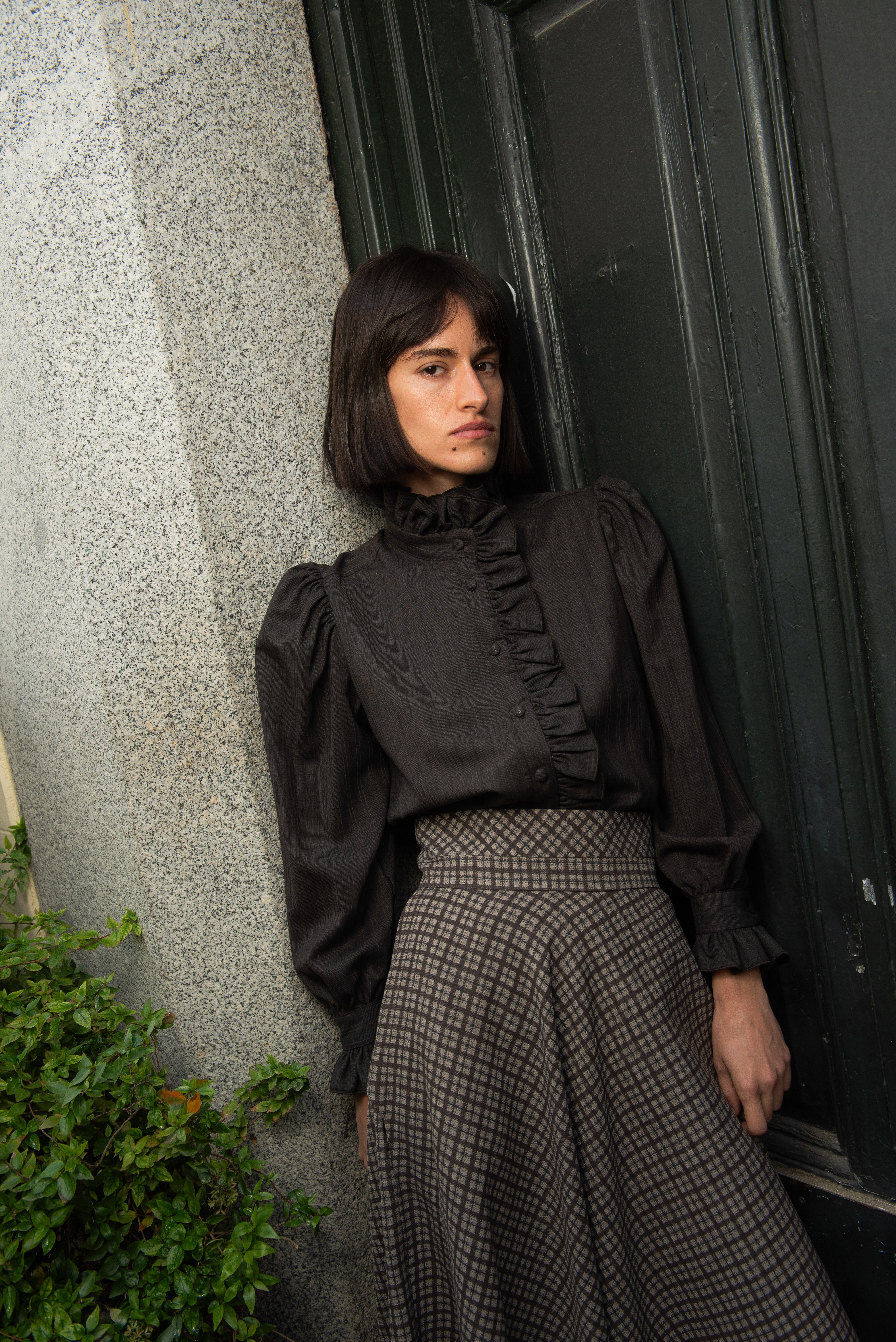 Falda Vuelo Nordella Cuadros Marrón y Gris