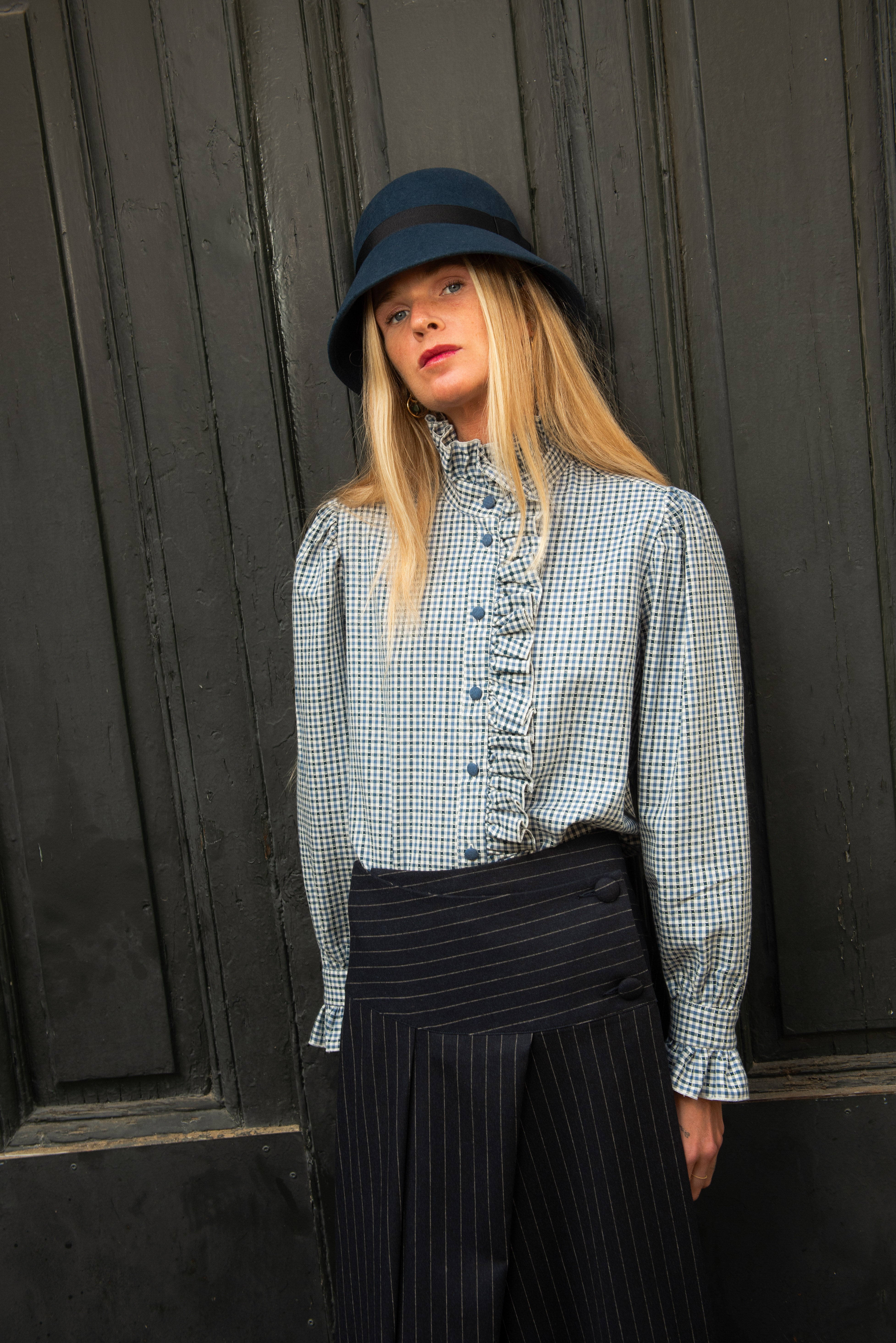 Falda Cruzada Valmira Rayas Azul Oscuro