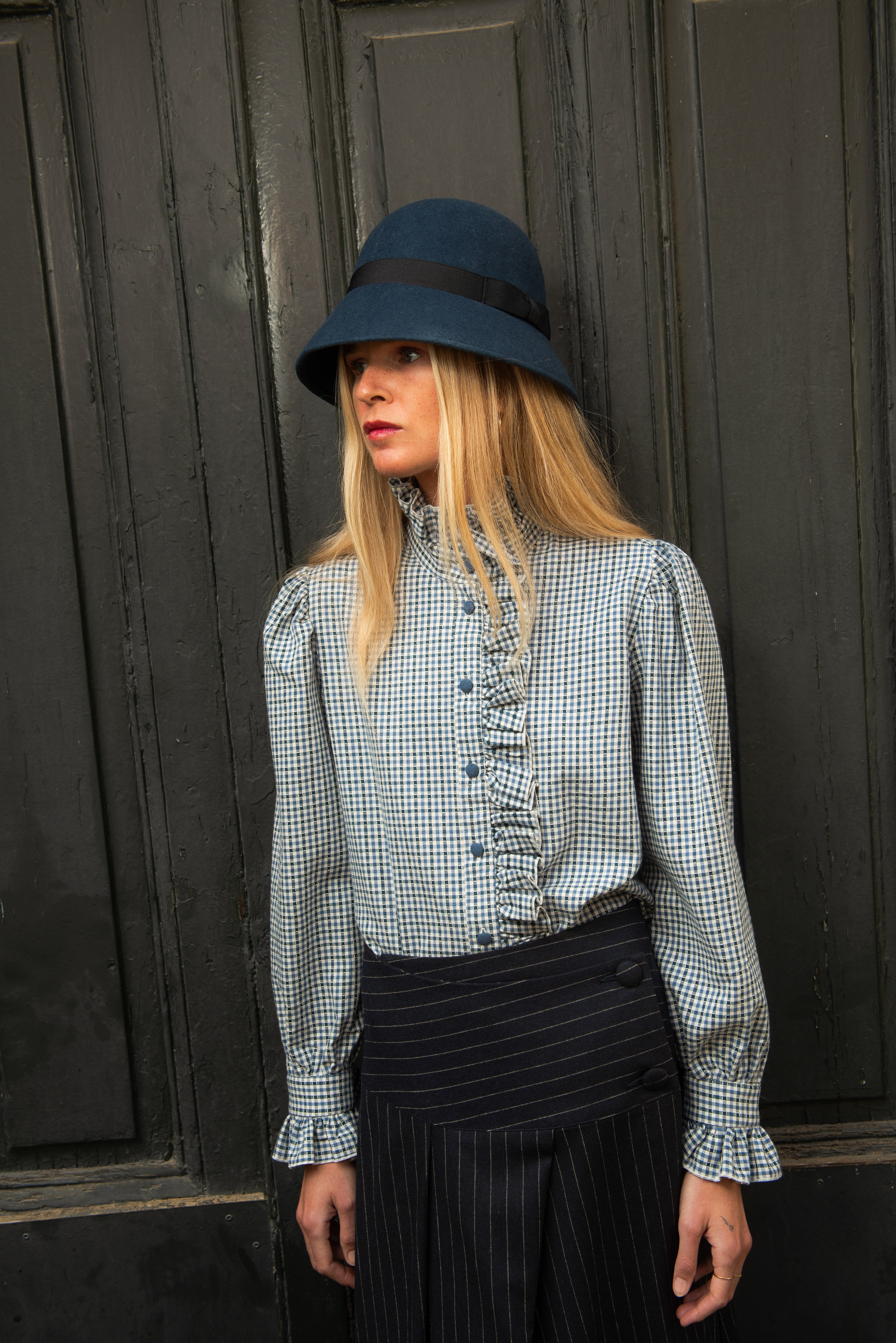 Falda Cruzada Valmira Rayas Azul Oscuro