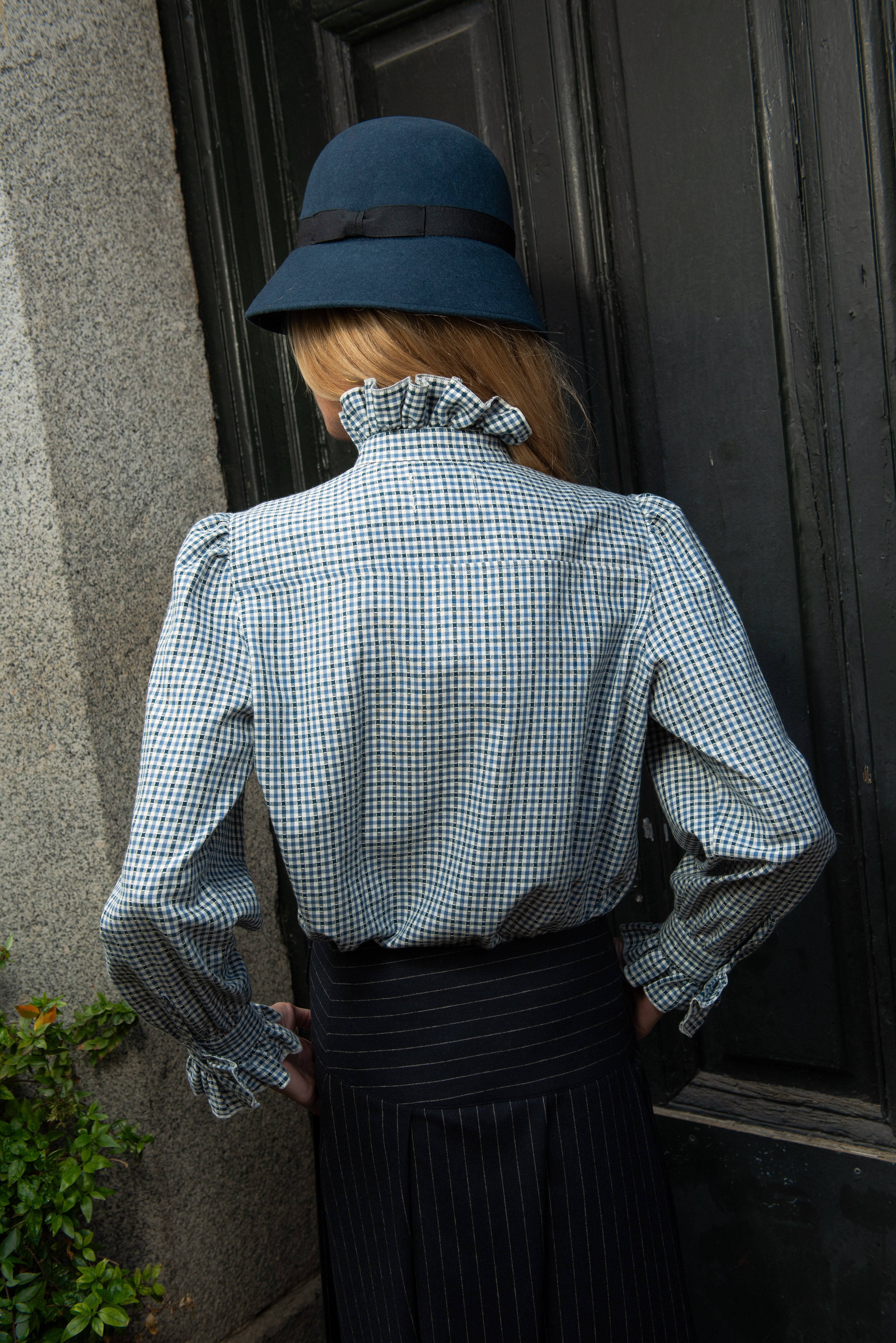 Blusa Sorenna Volantes Cuadritos Azul