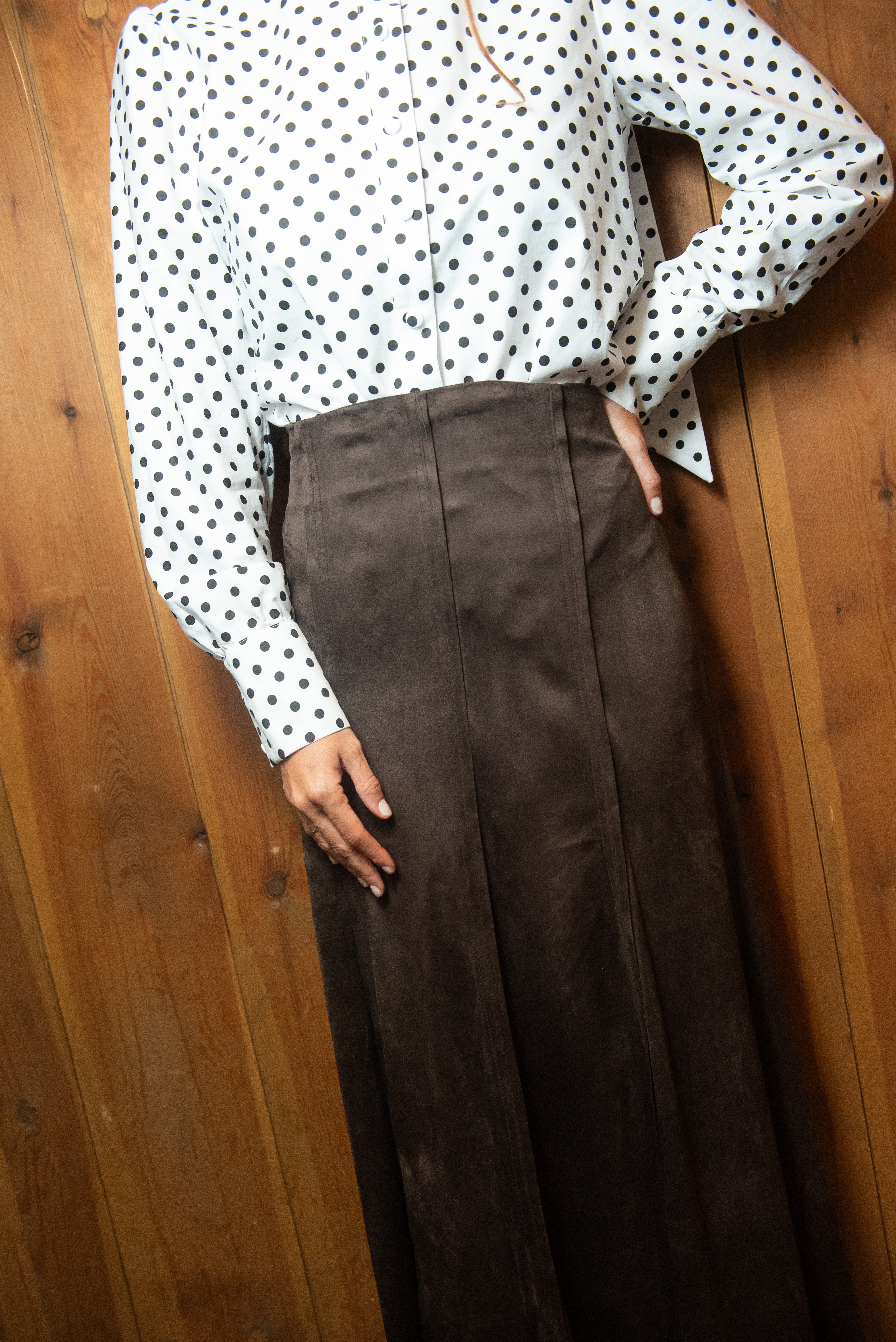 Brown Suede Polka Dot Skirt