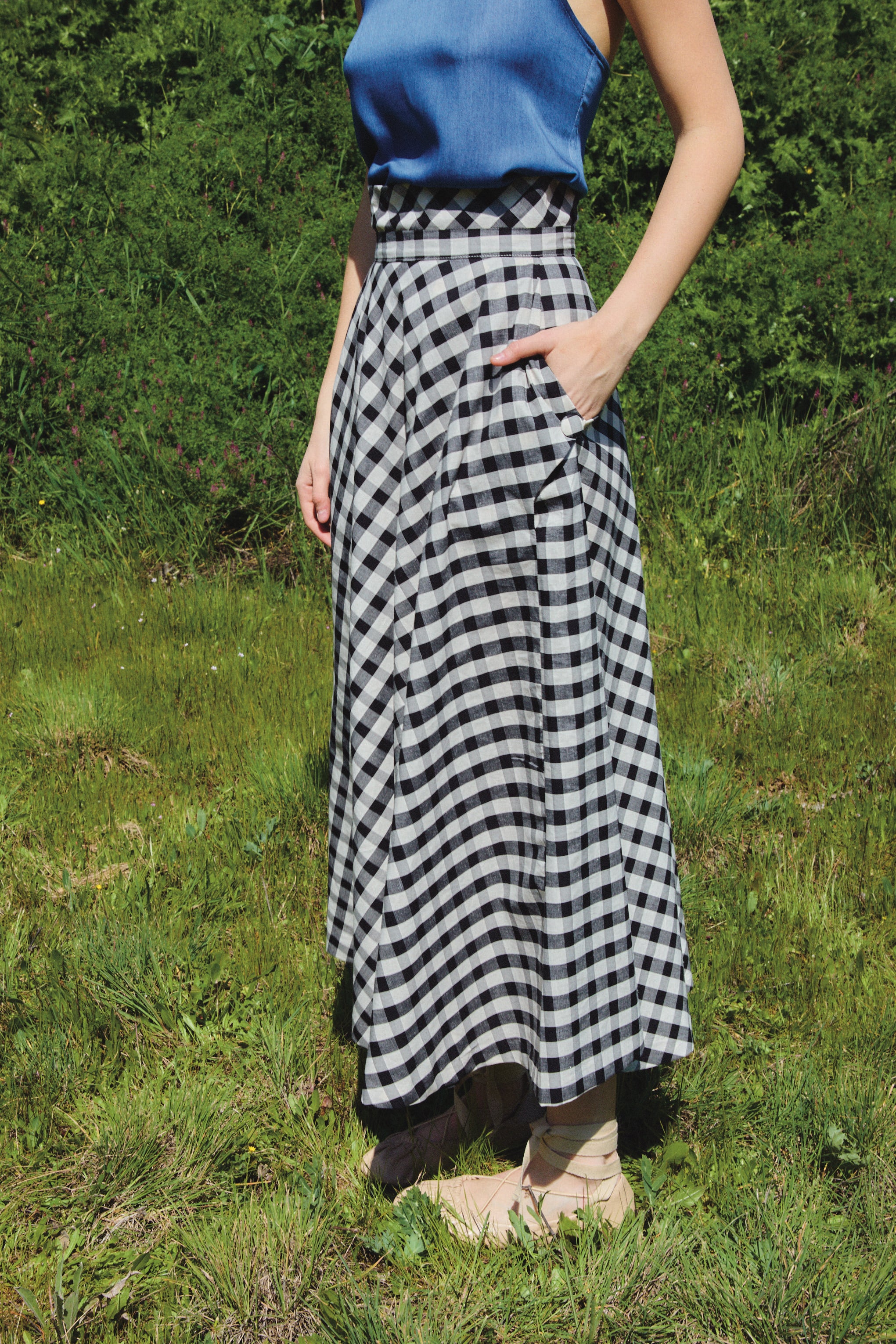 Black and White Olive Vichy Skirt