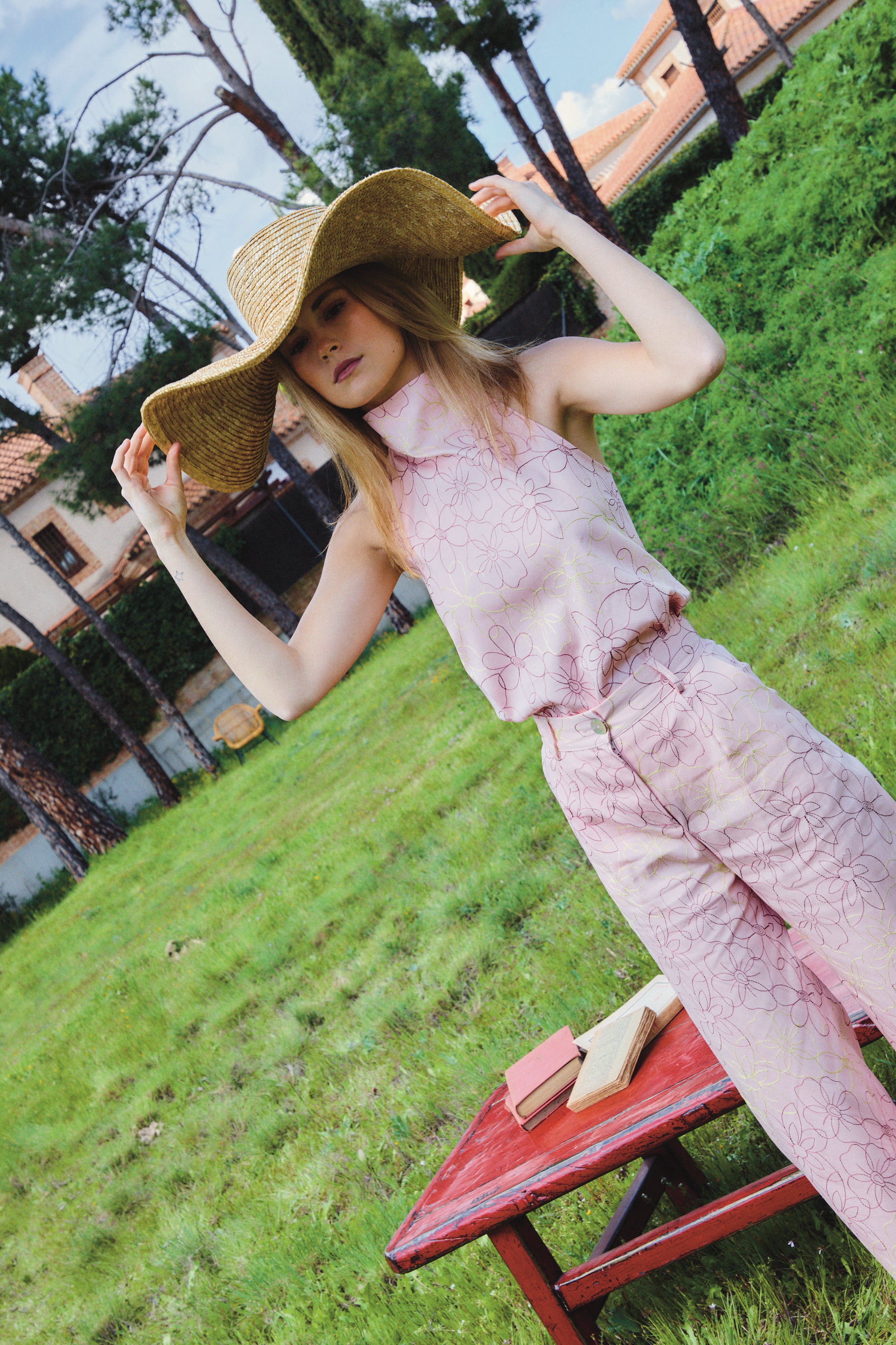 Pink Embroidered Laurel Top