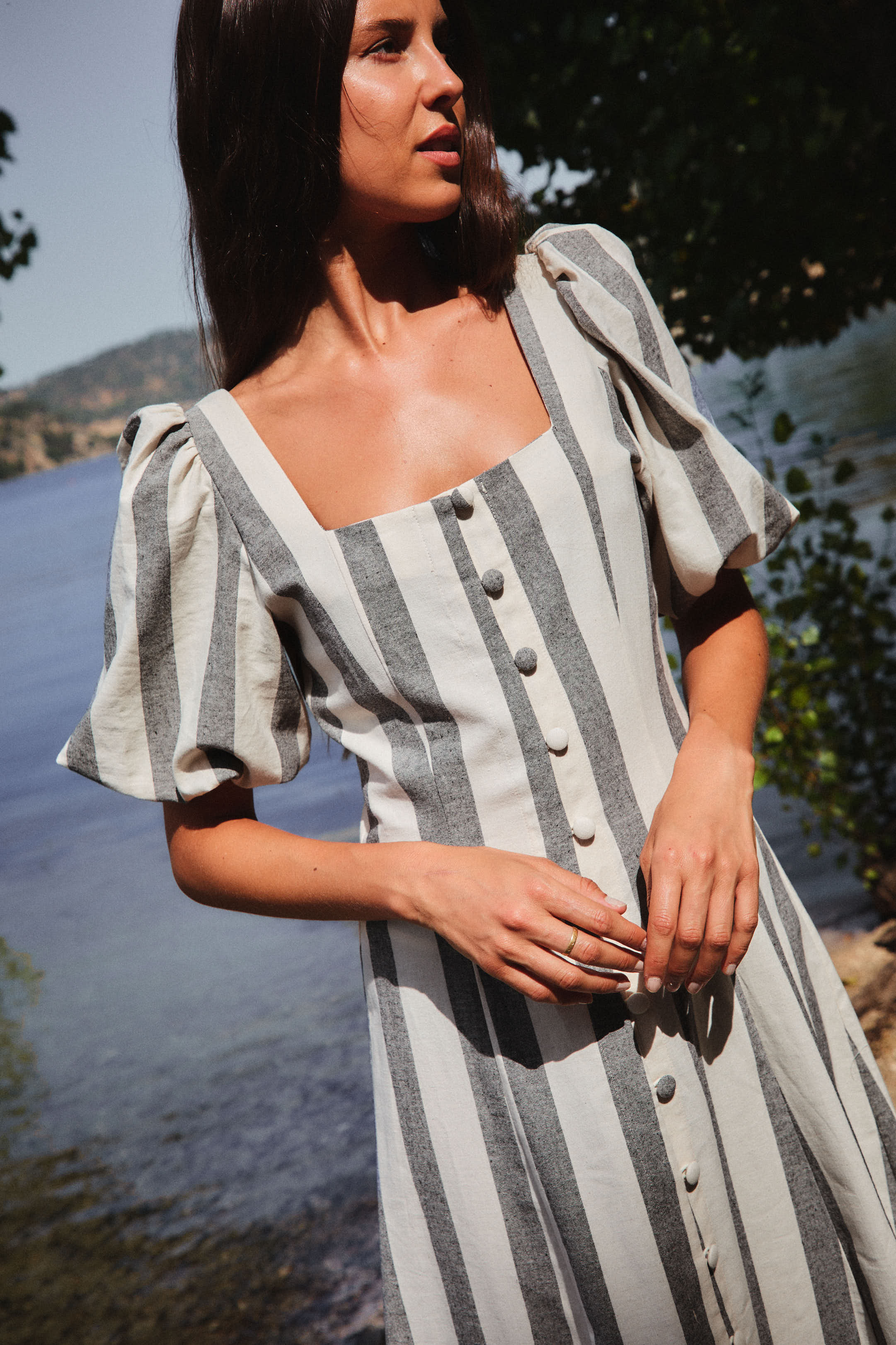 Vestido Malta Rayas Negro y Beige