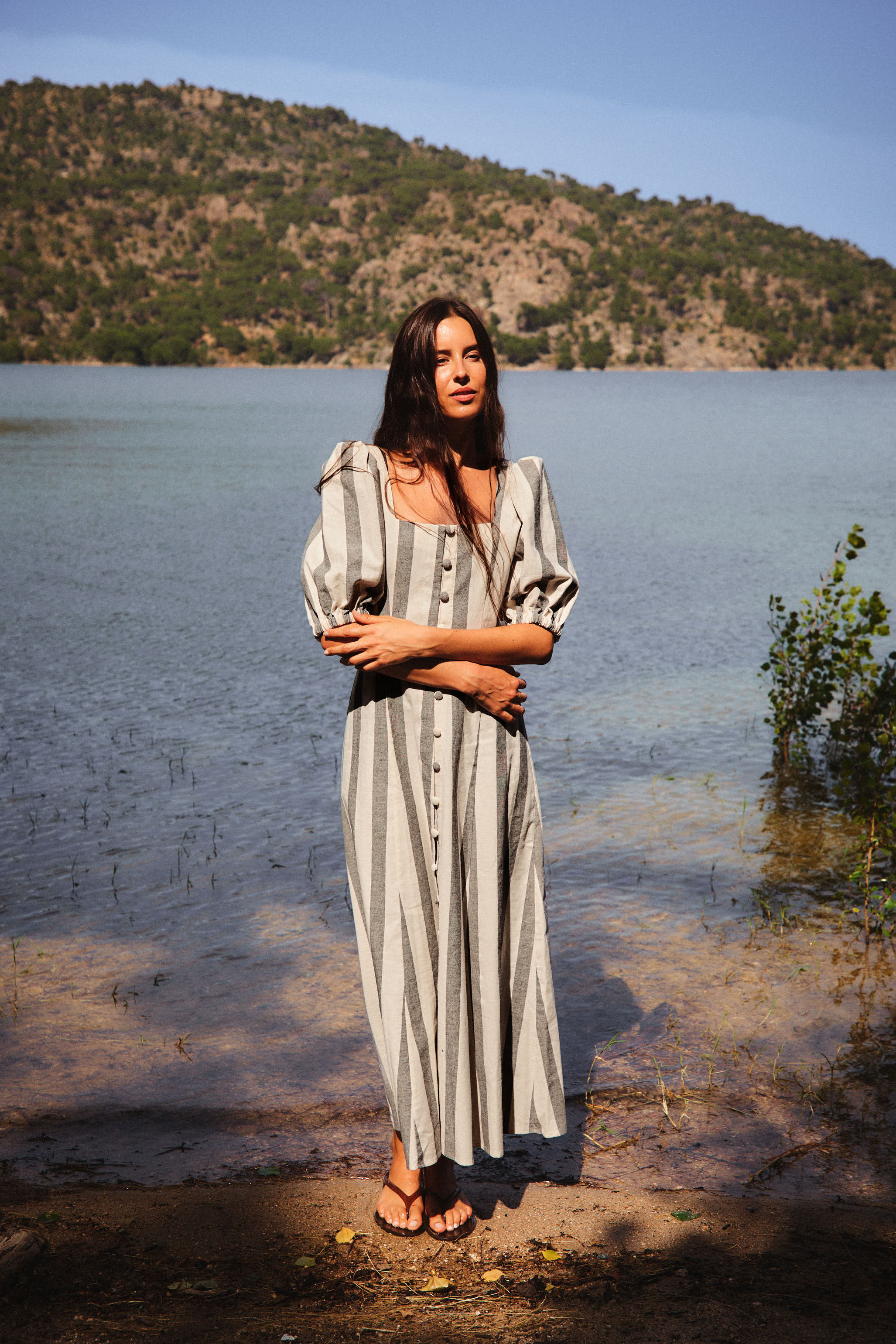 Vestido Malta Rayas Negro y Beige