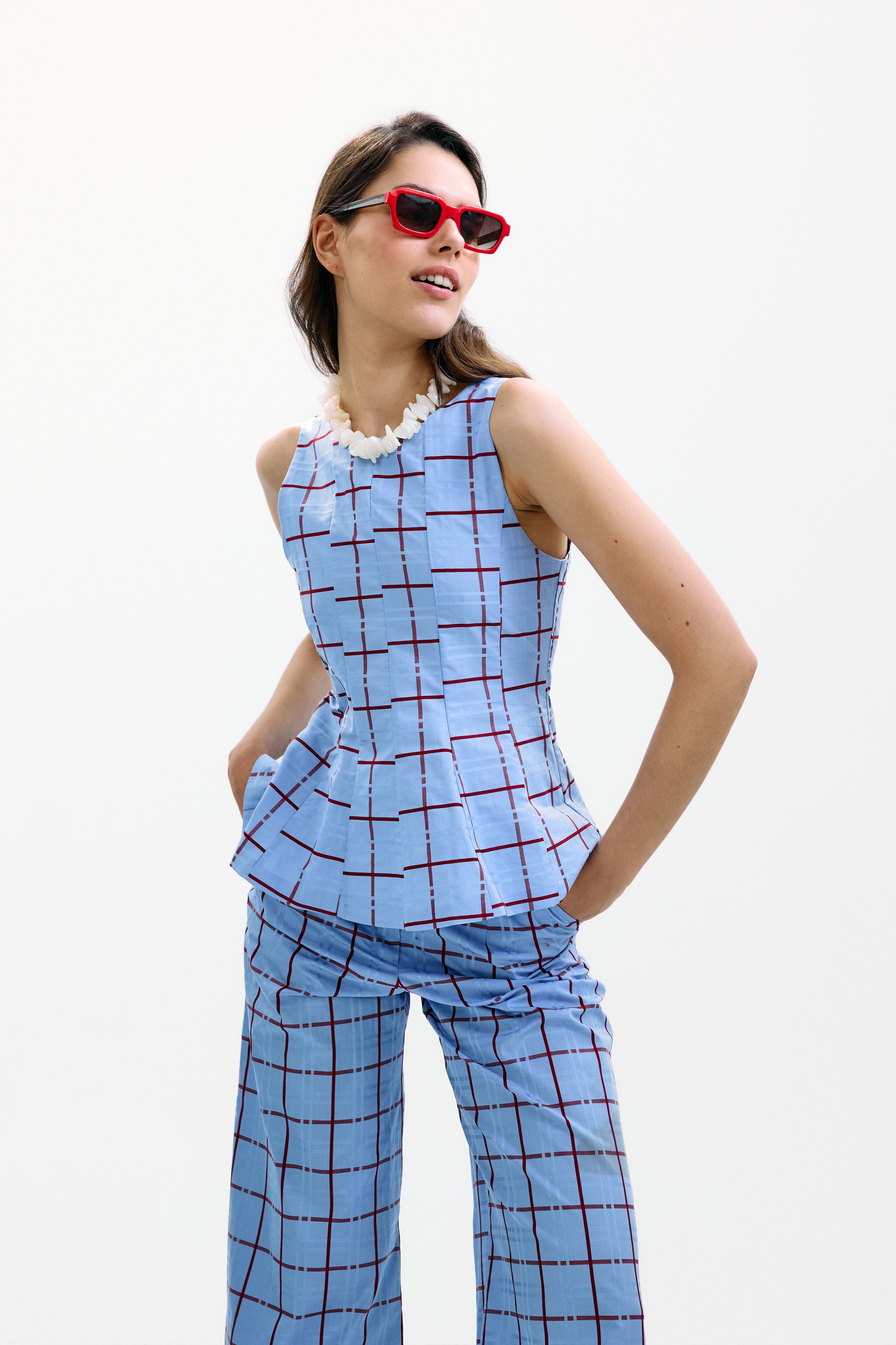 Pantalón Lido Azul Cuadros Burdeos