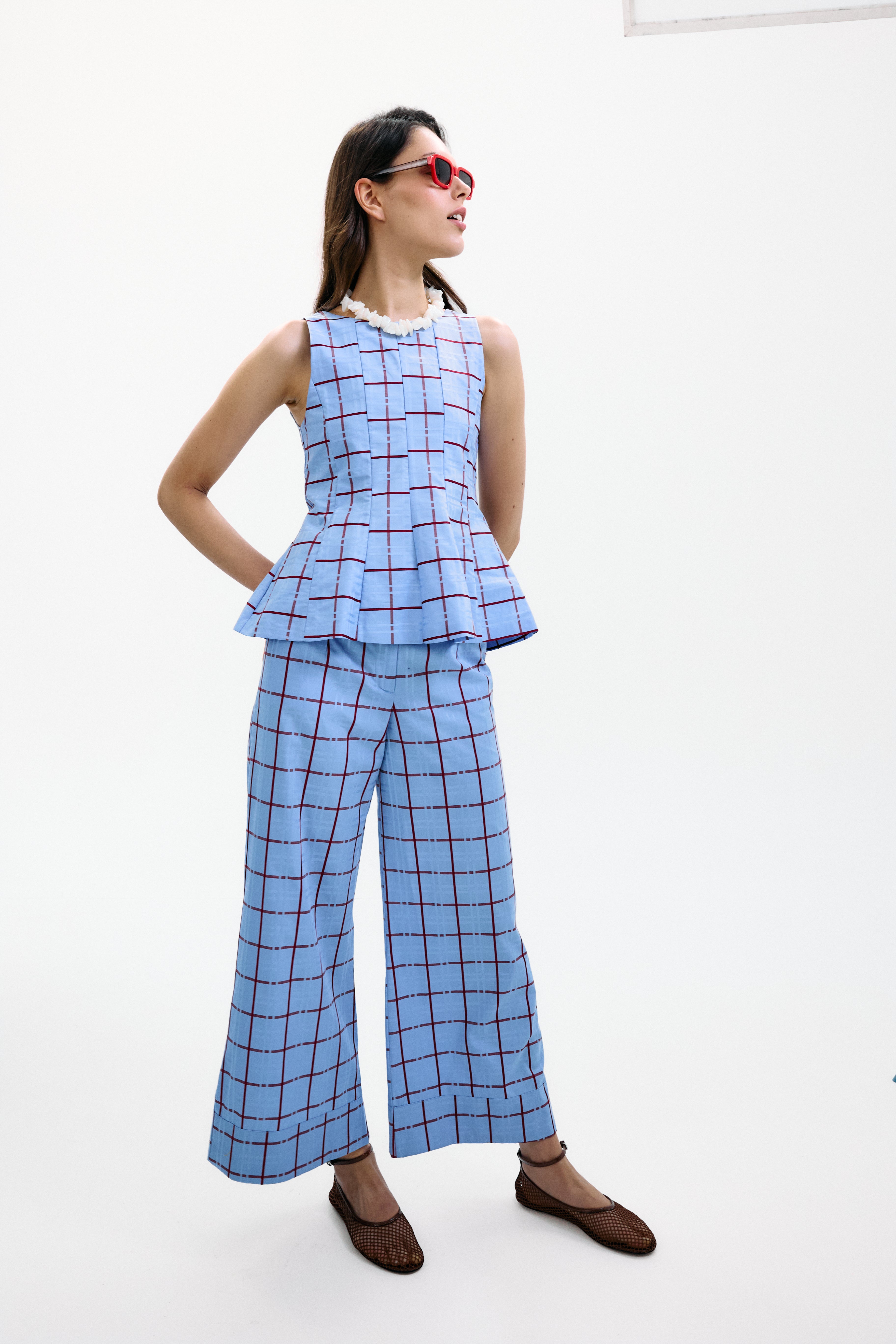 Pantalón Lido Azul Cuadros Burdeos