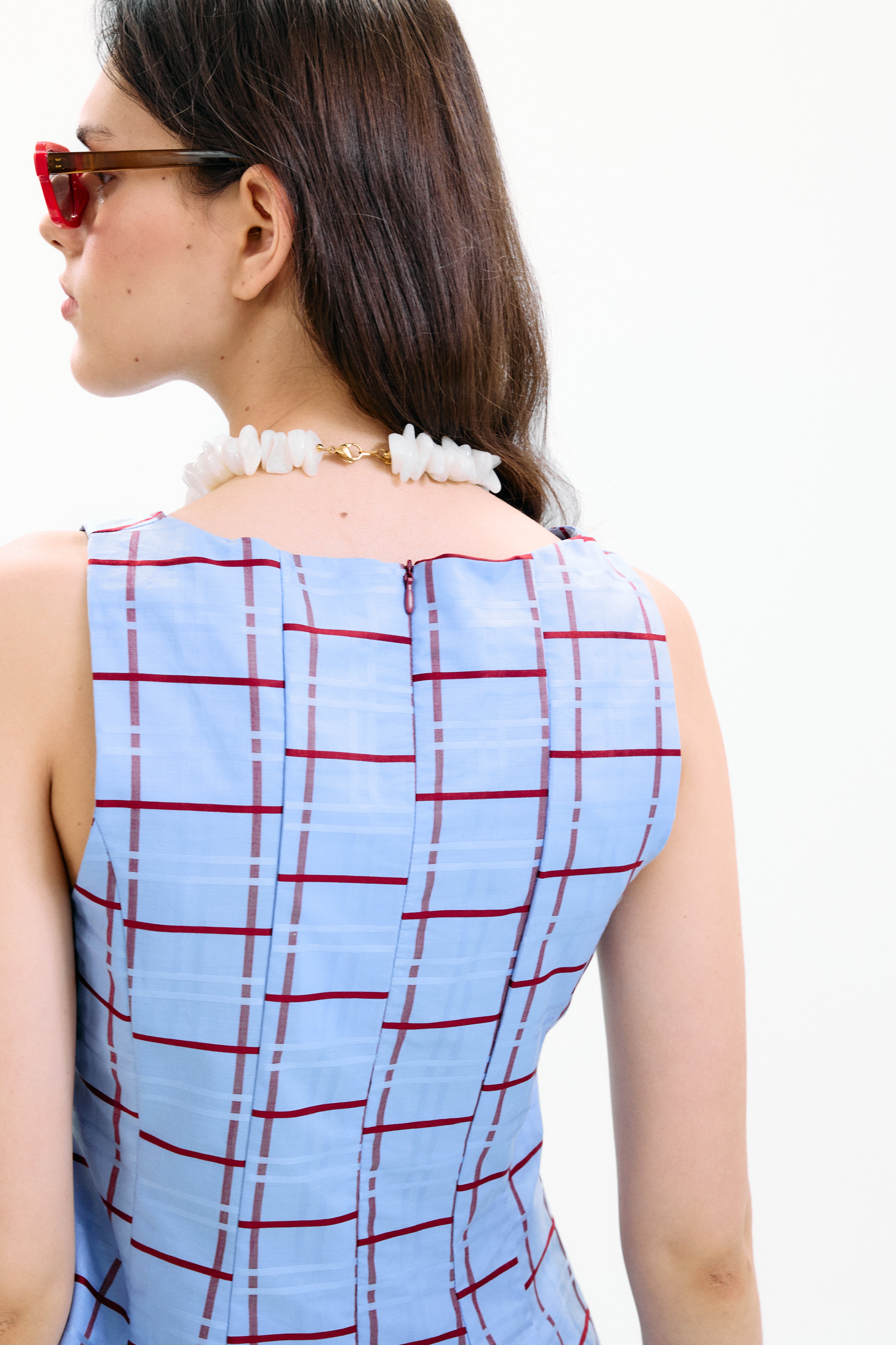 Top Lido Azul Cuadros Burdeos