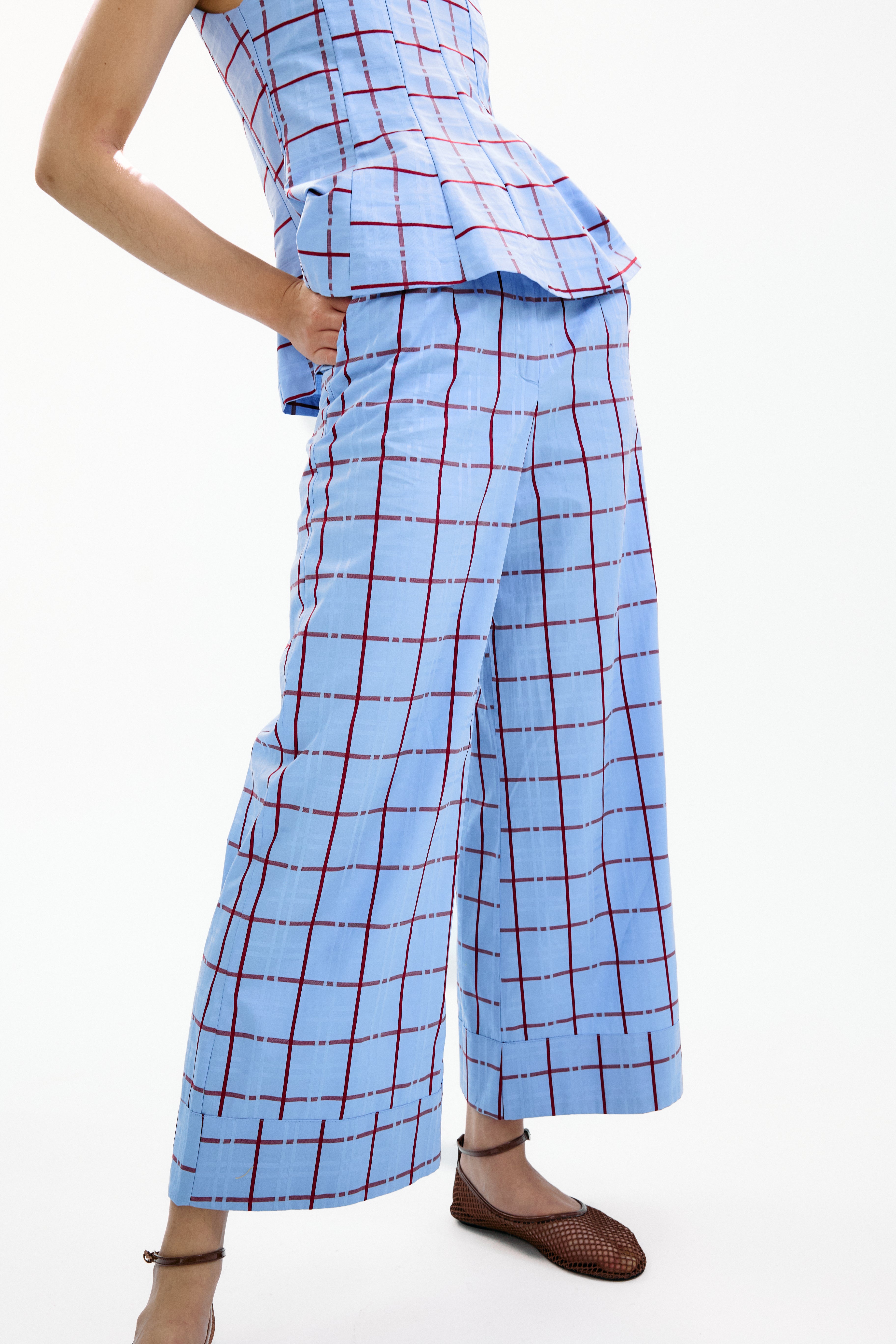 Pantalón Lido Azul Cuadros Burdeos