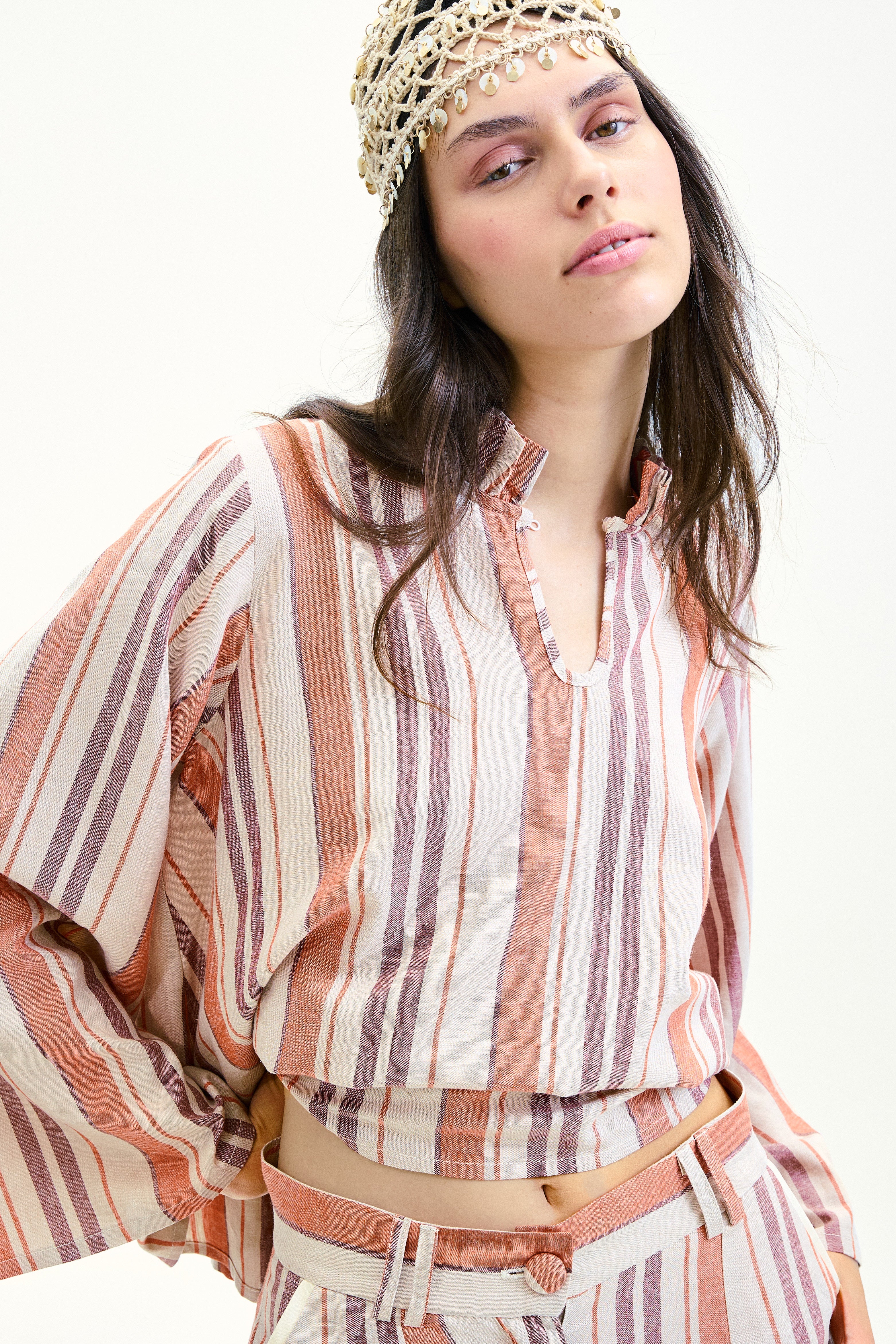 Blusa Scirocco Rayas Coral y Lila