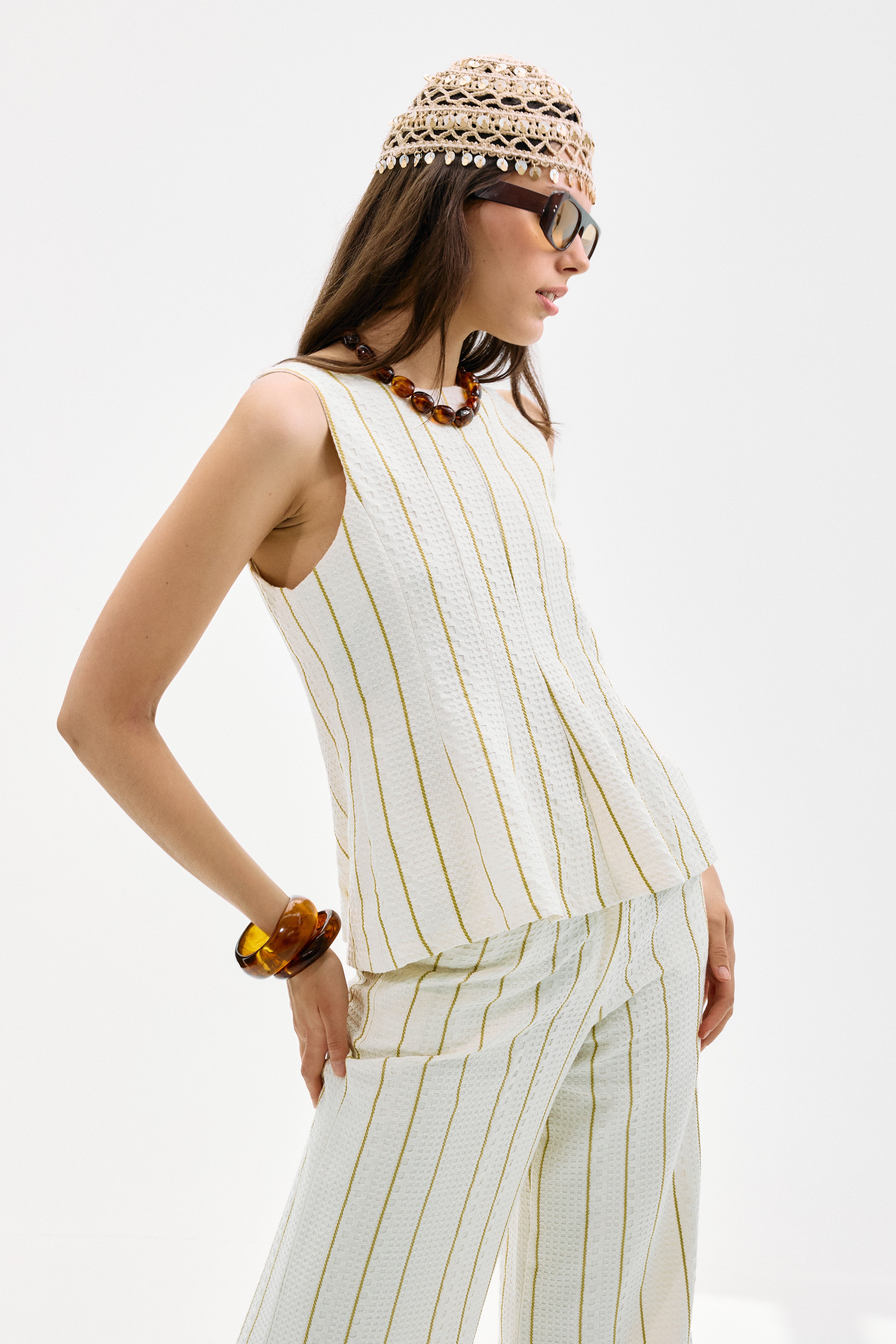 Top Rifugio Crudo Rayas Amarillo