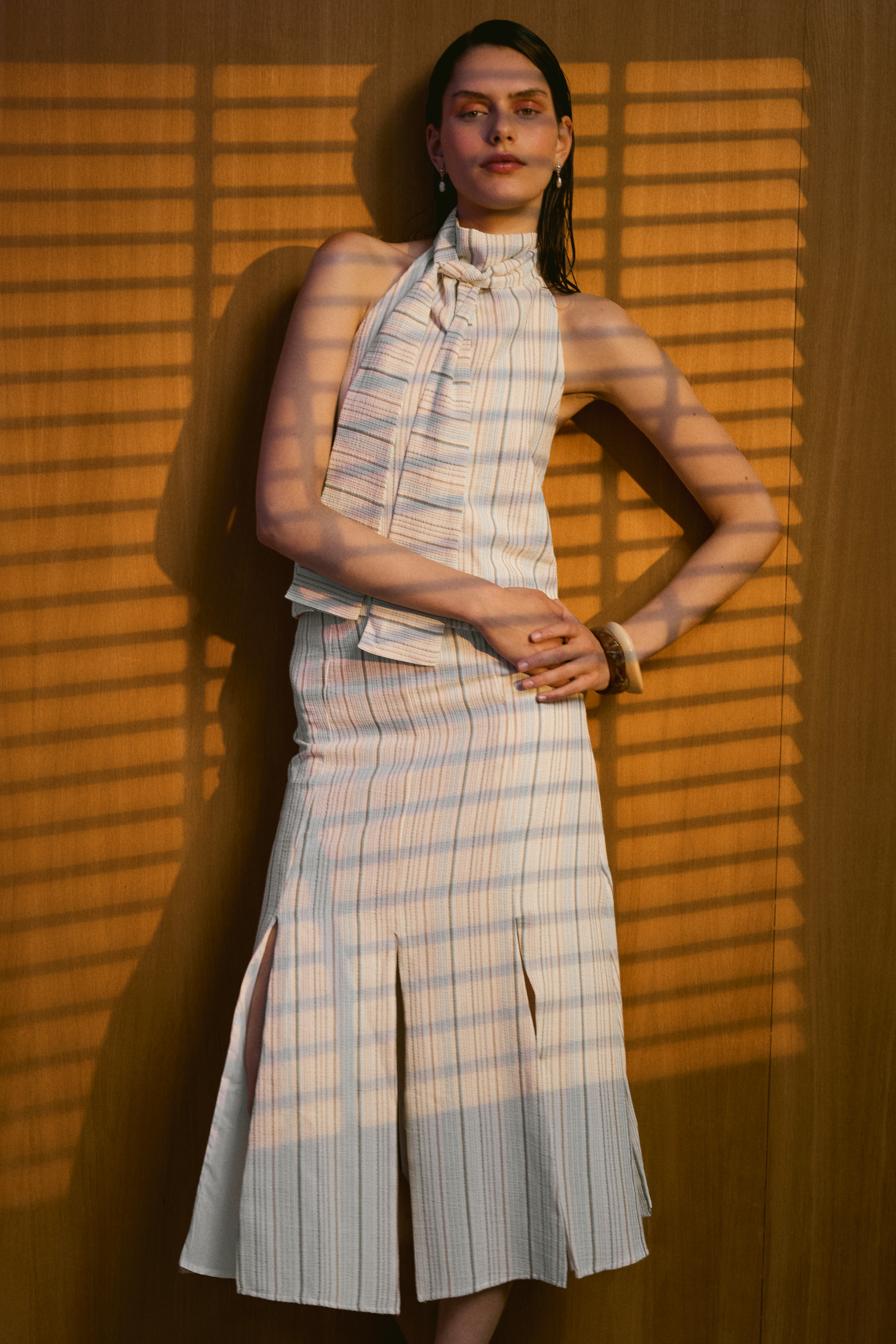 Falda Armonia Crudo Rayas Beige