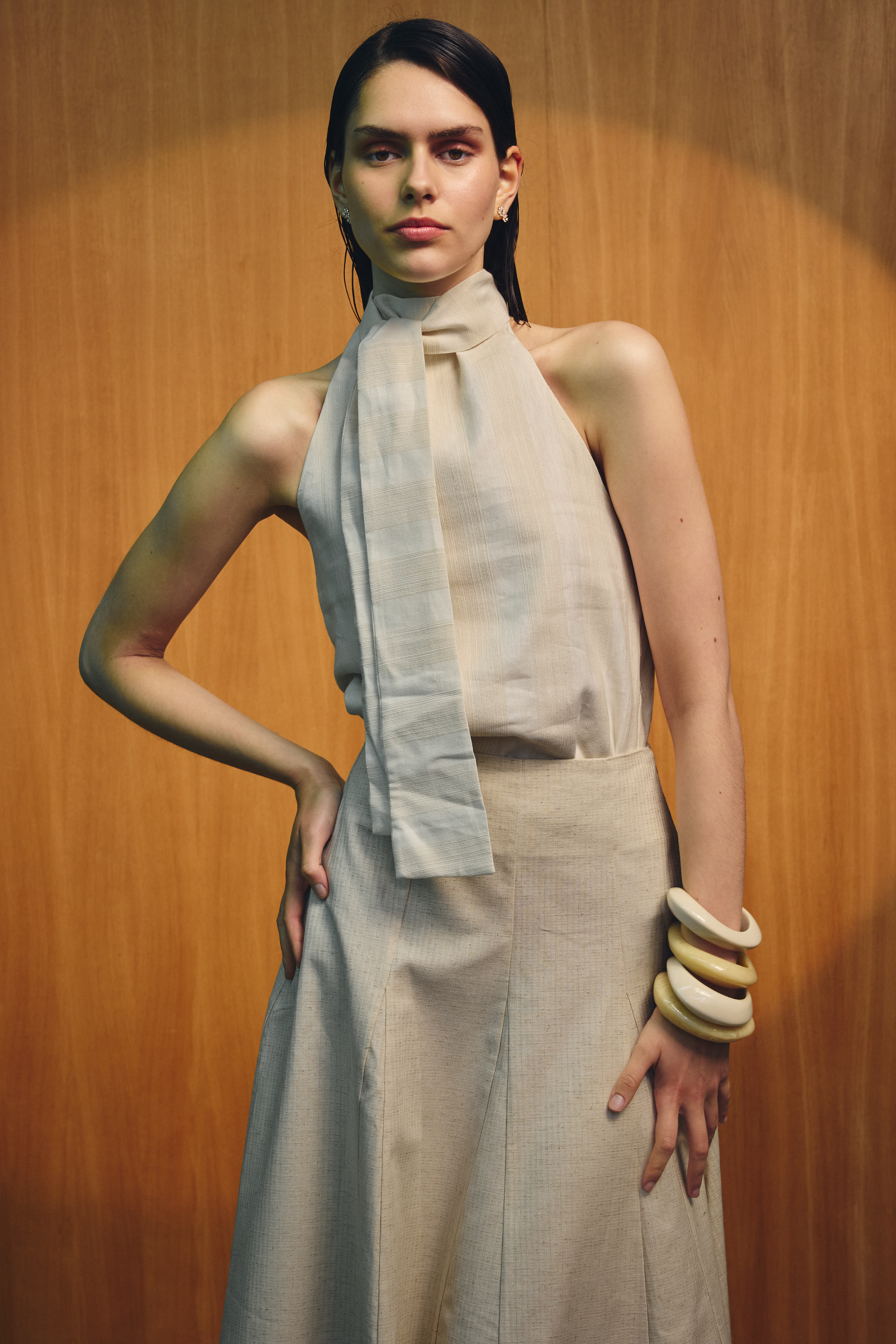 Top Vela Crudo Rayas Beige