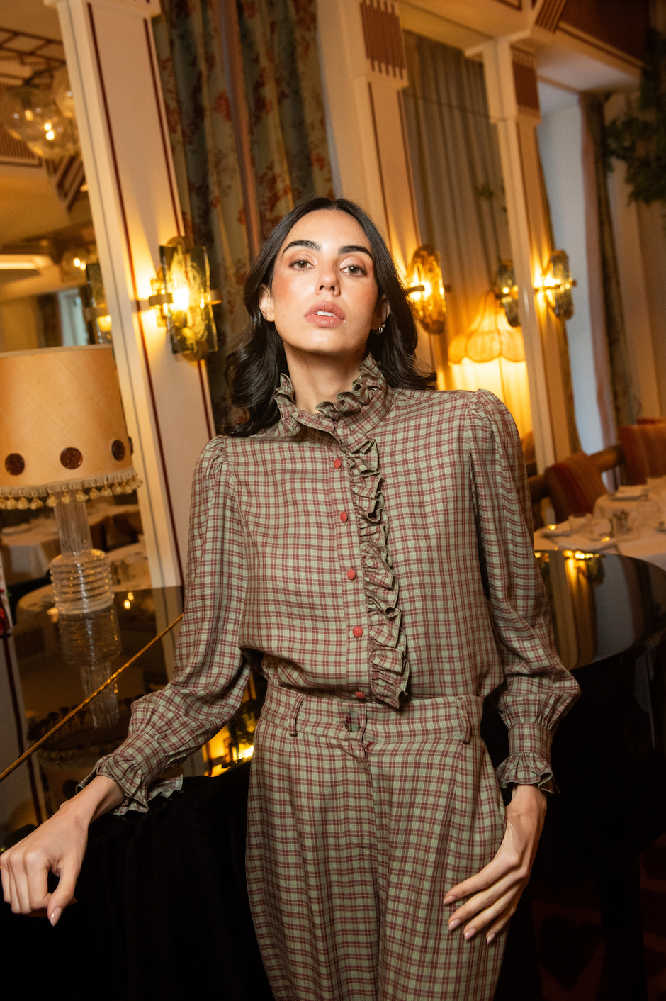 Pantalón Ember Cuadros Verde y Burdeos