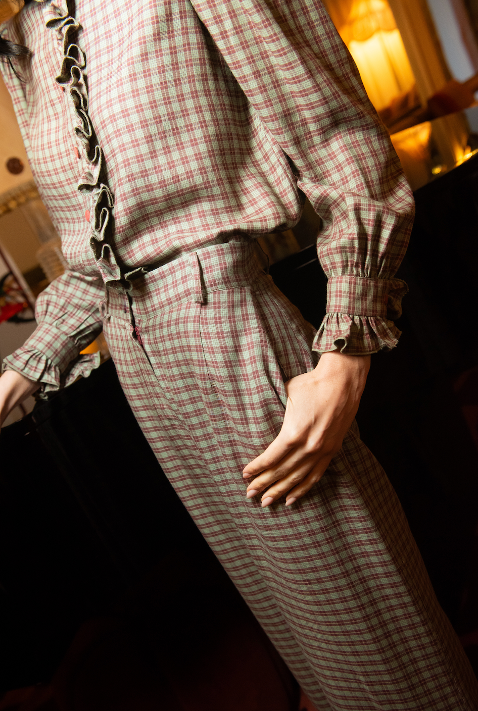 Pantalón Ember Cuadros Verde y Burdeos