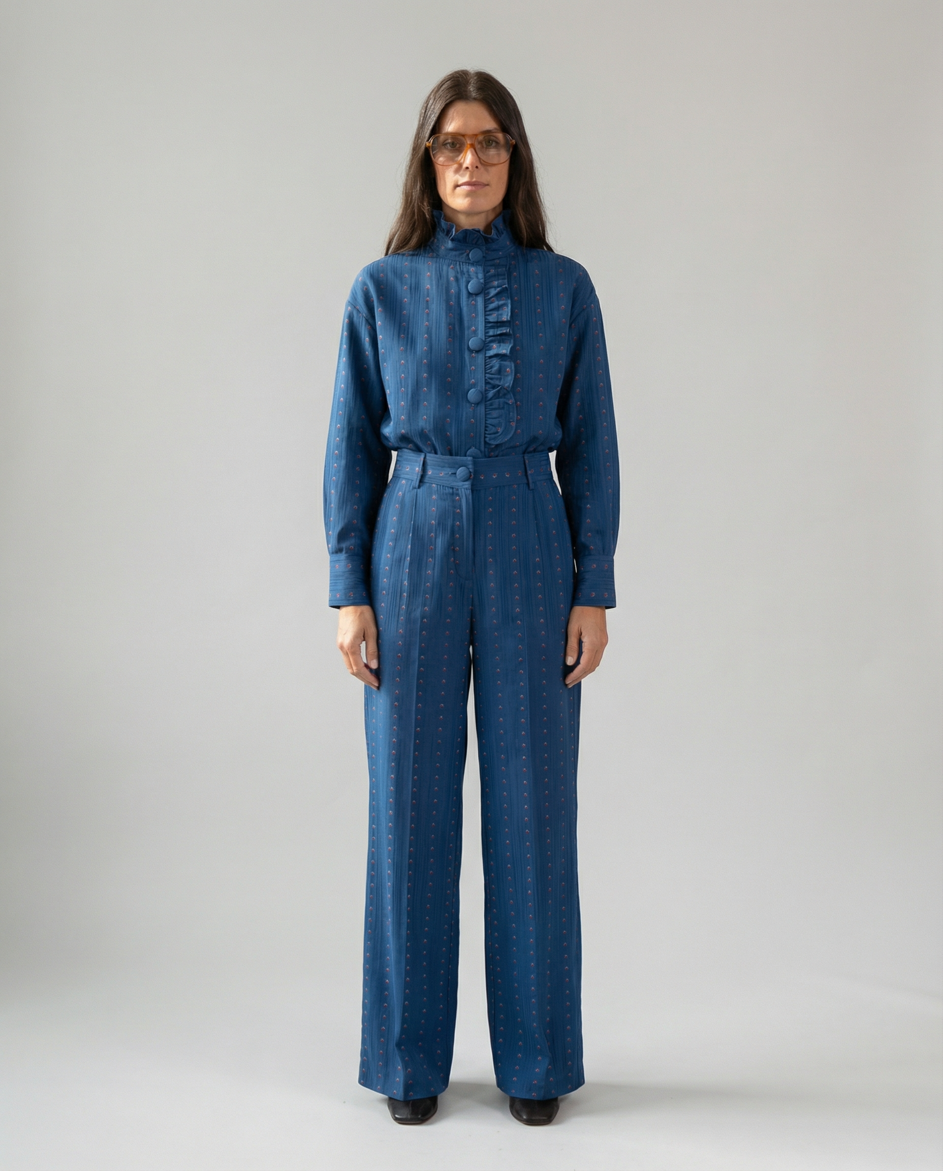 Pantalón Acuario Azul Detalle Flores