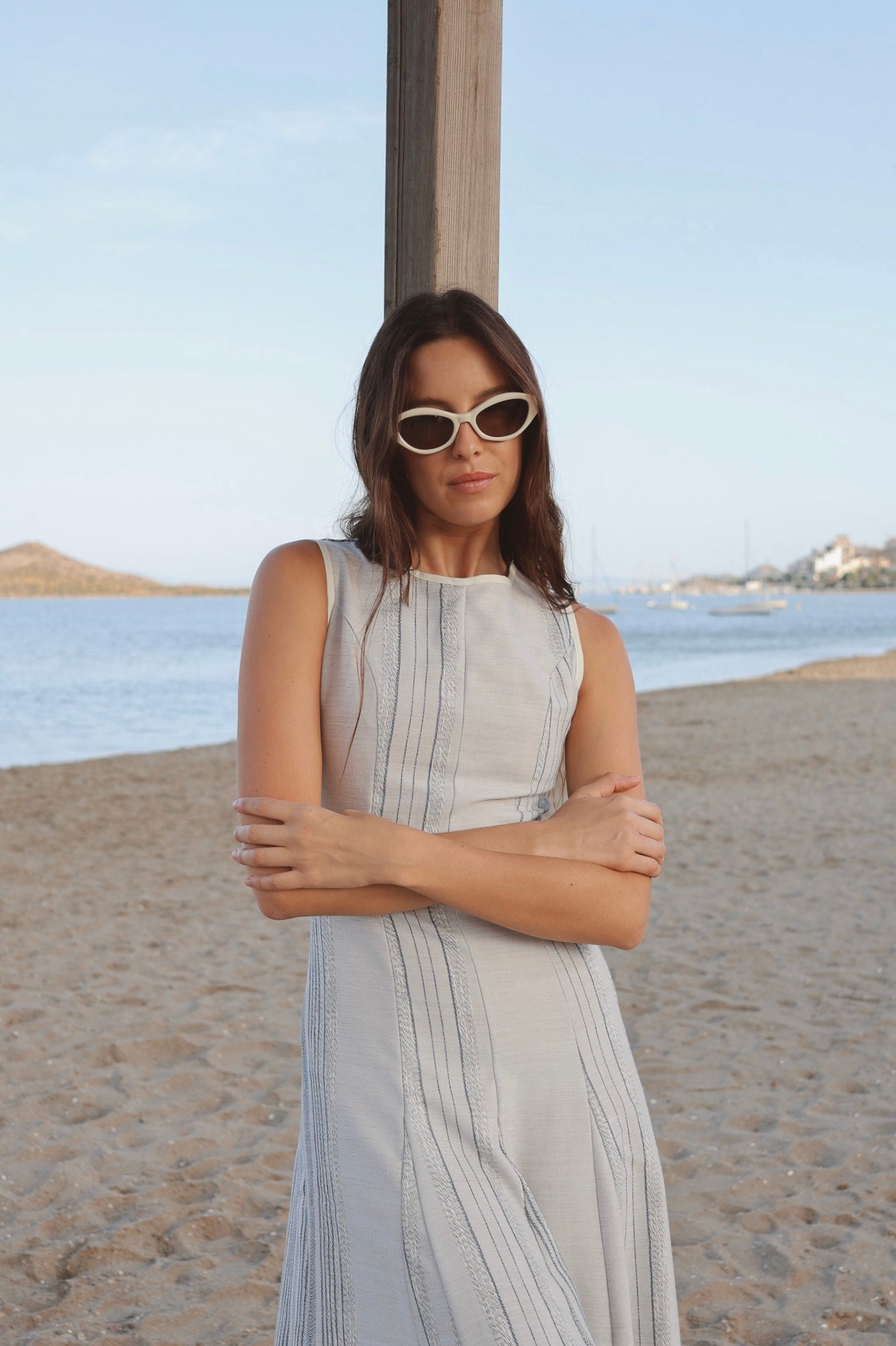 Vestido Cala Godetes Rayas Azul