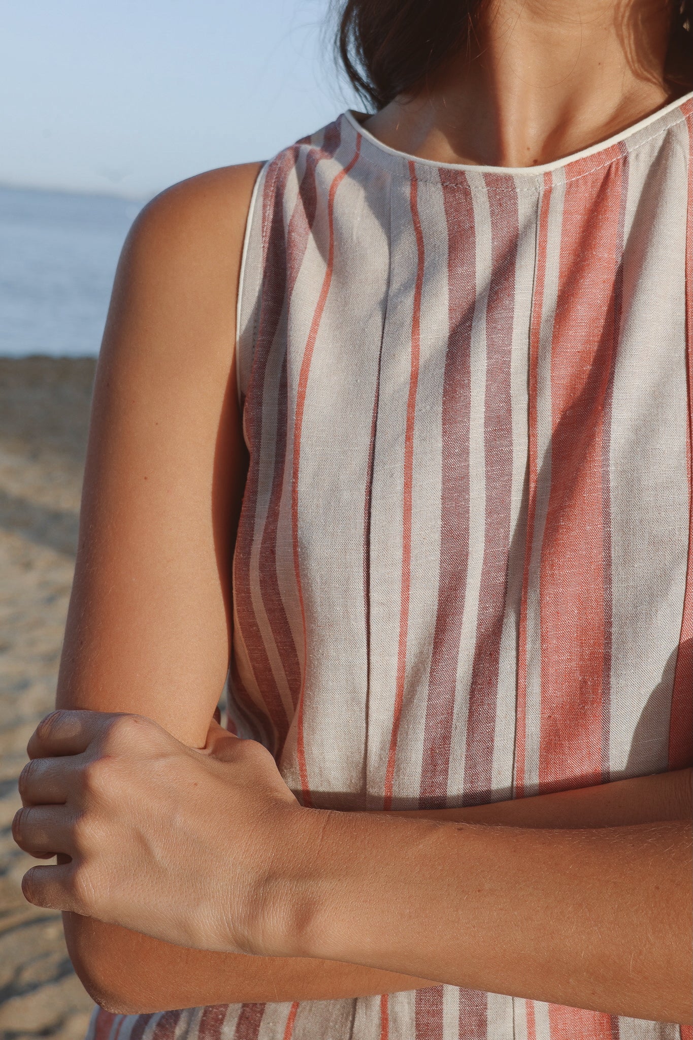 Top Ola Rayas Coral y Lila