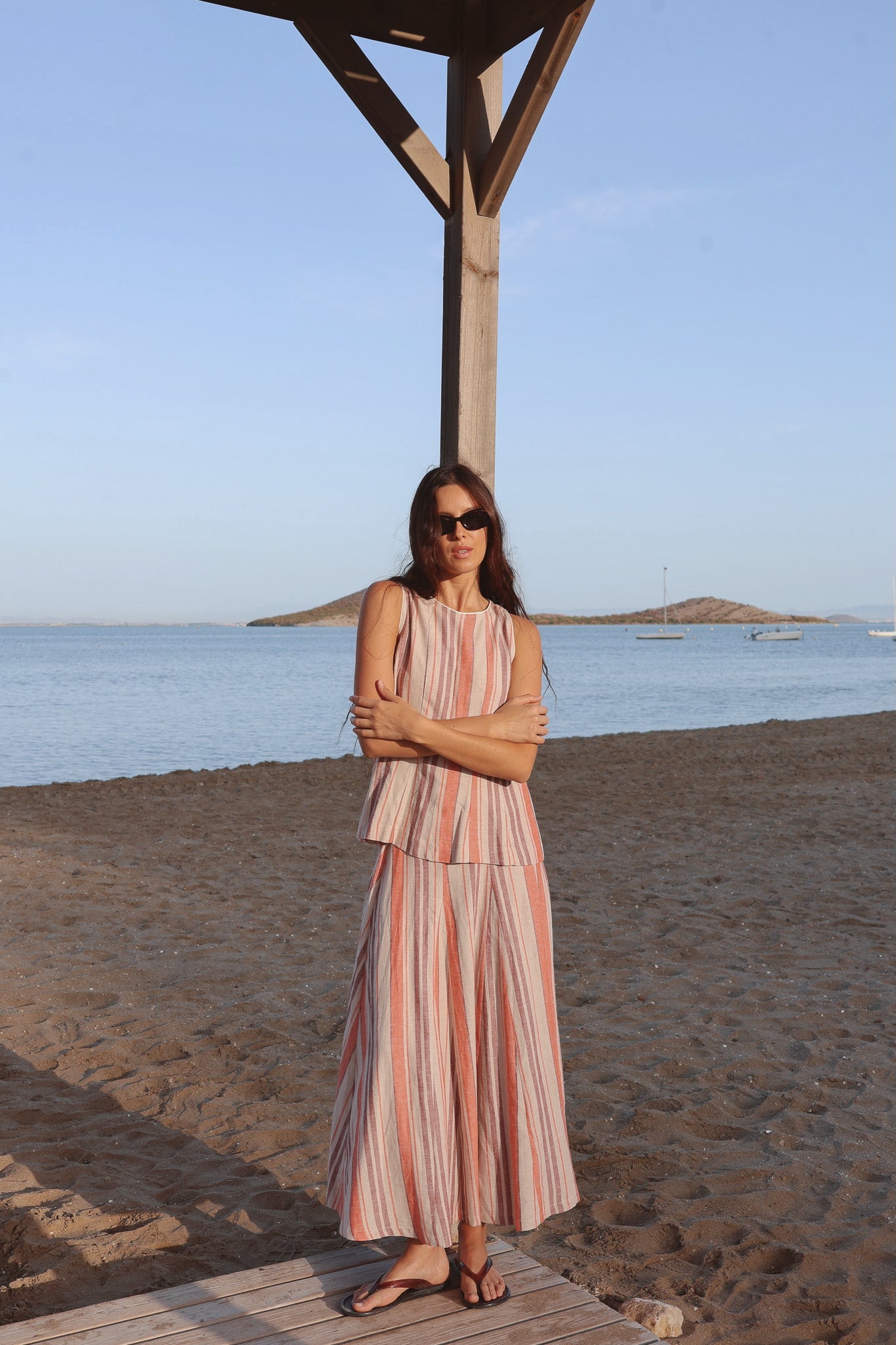 Falda Ola Rayas Coral y Lila