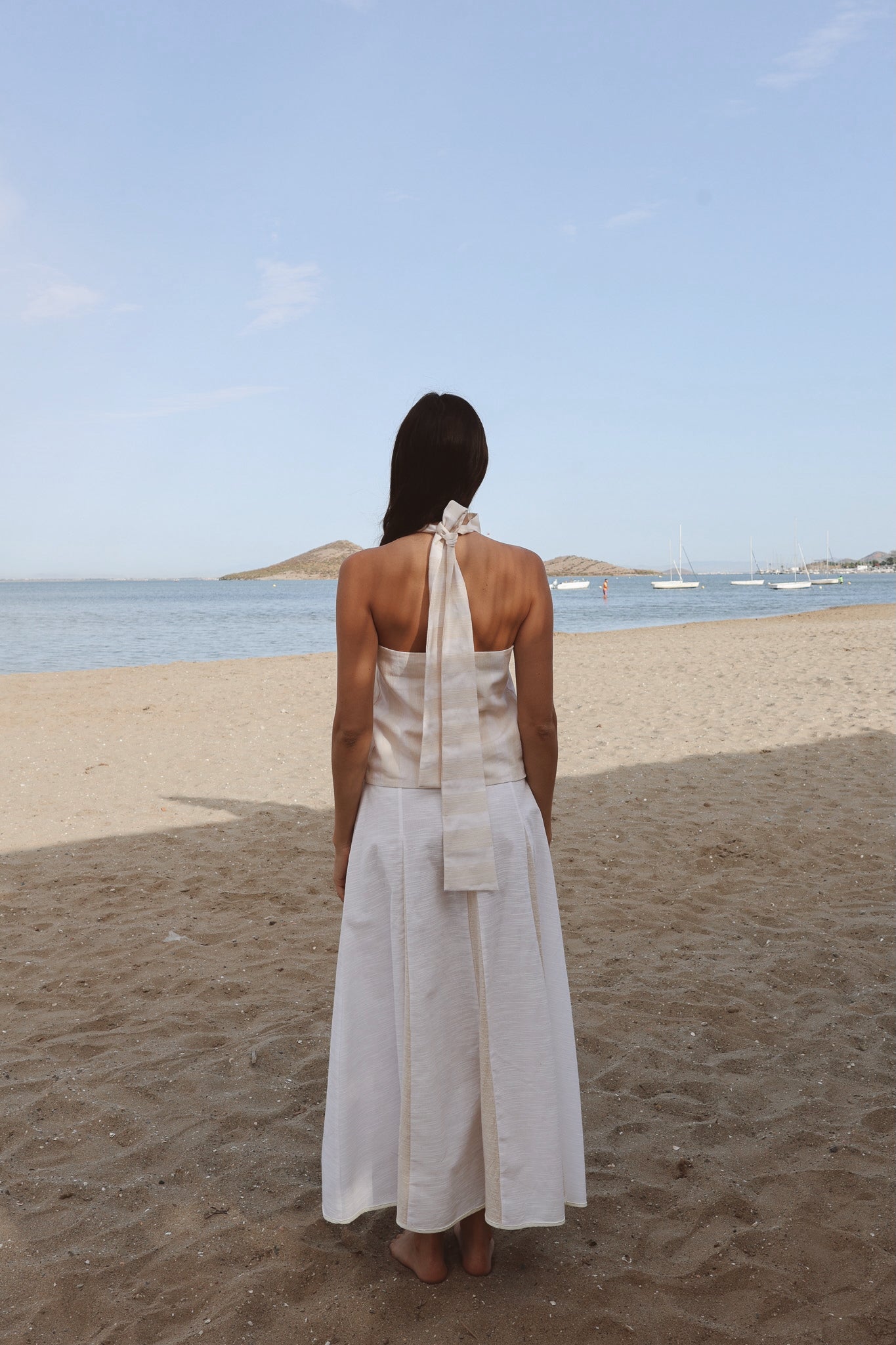 Top Vela Crudo Rayas Beige